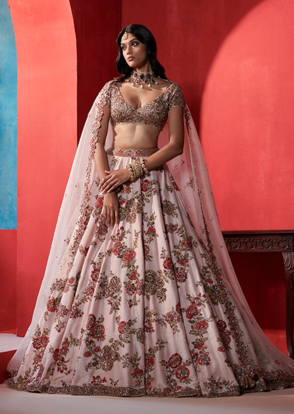 Leia Seashell Pink Floral Bridal Lehenga Set