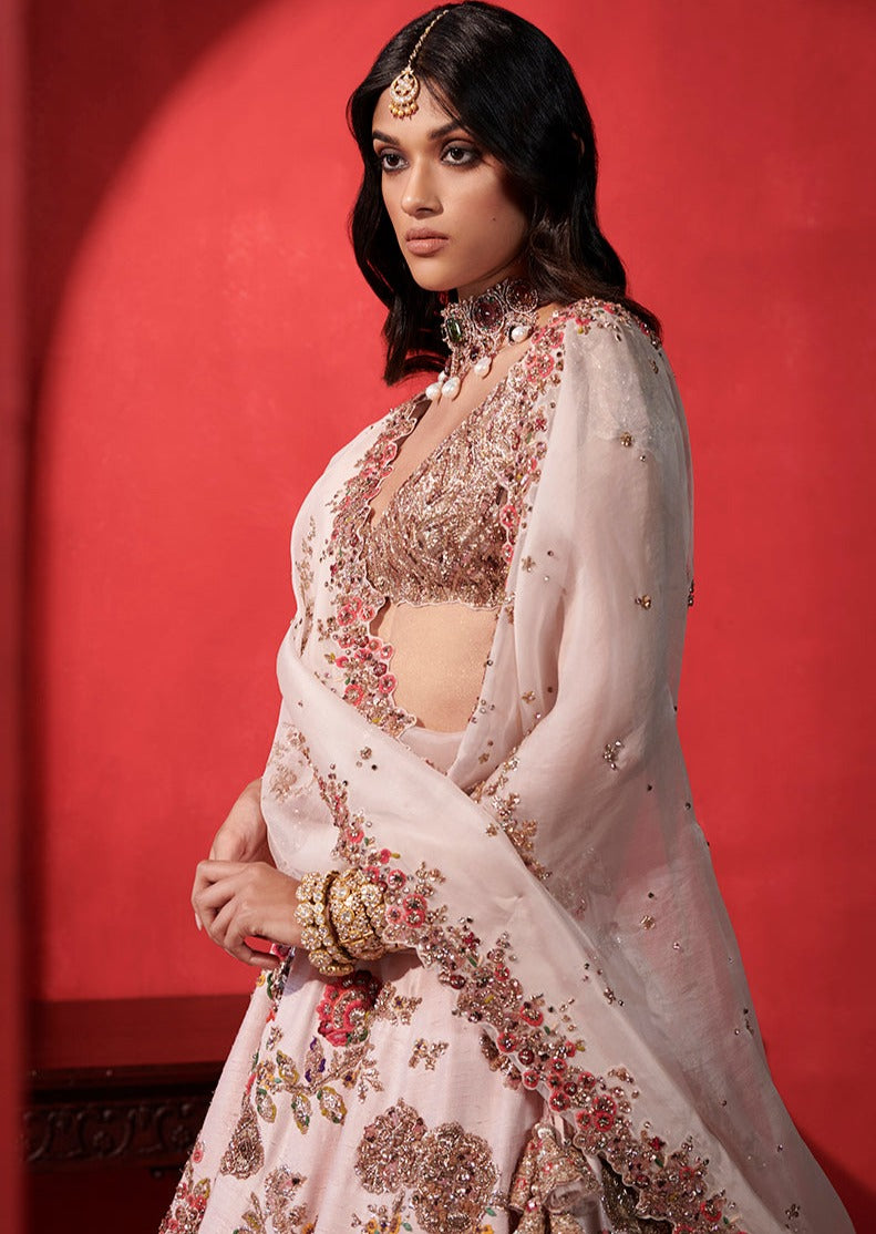 Leia Seashell Pink Floral Bridal Lehenga Set