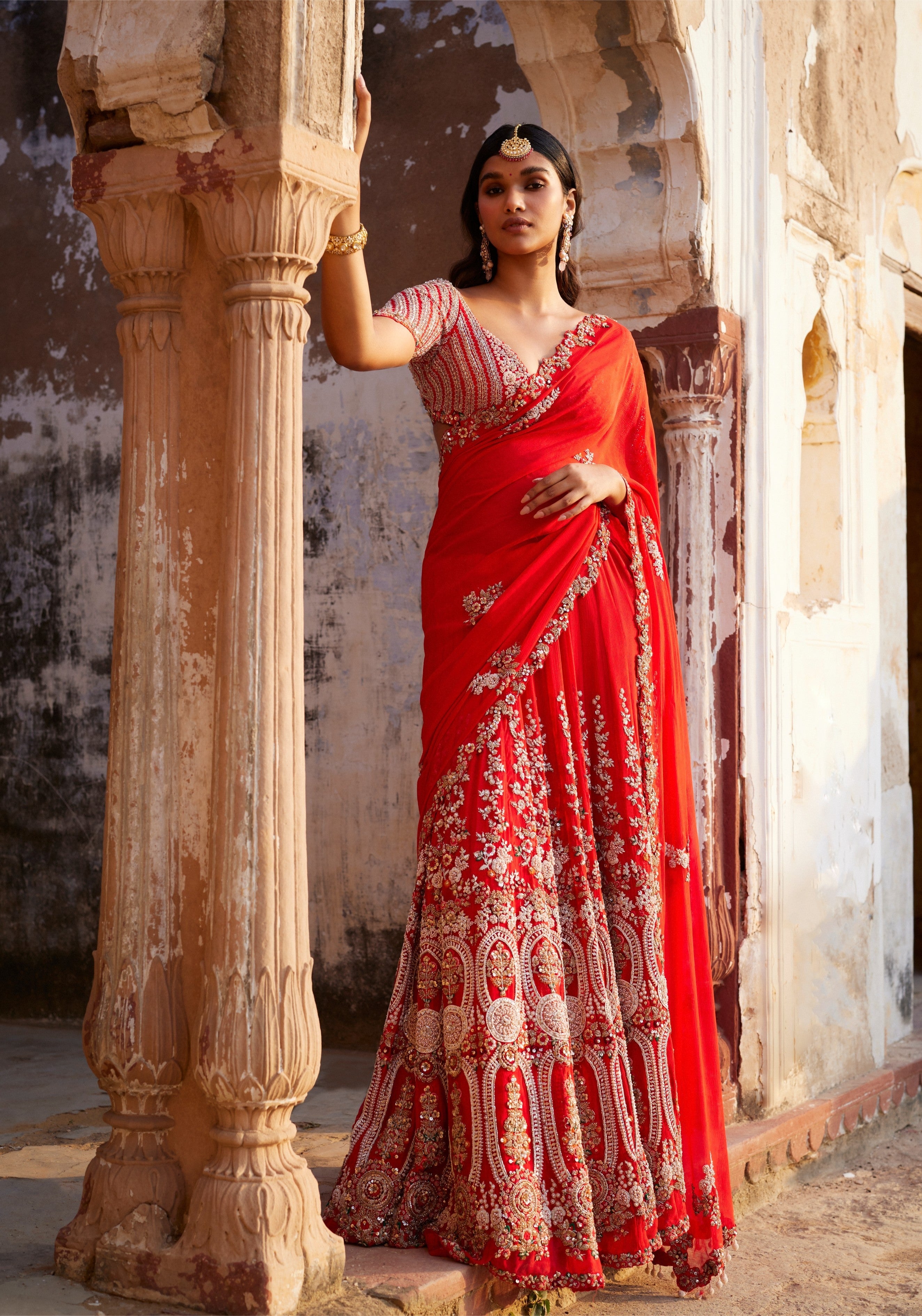 Ida Red Kalidaar Bridal Sari