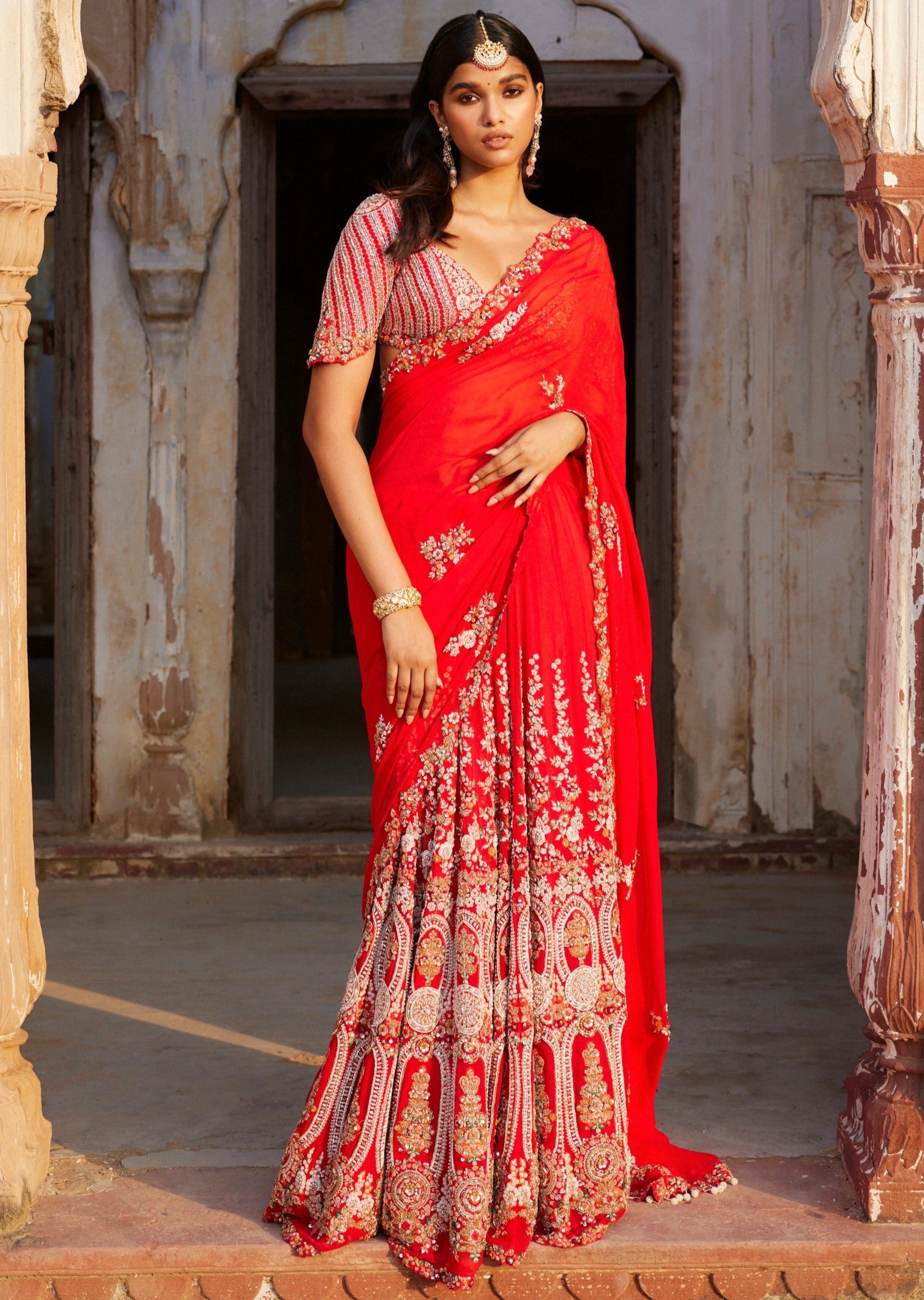 Ida Red Kalidaar Bridal Sari