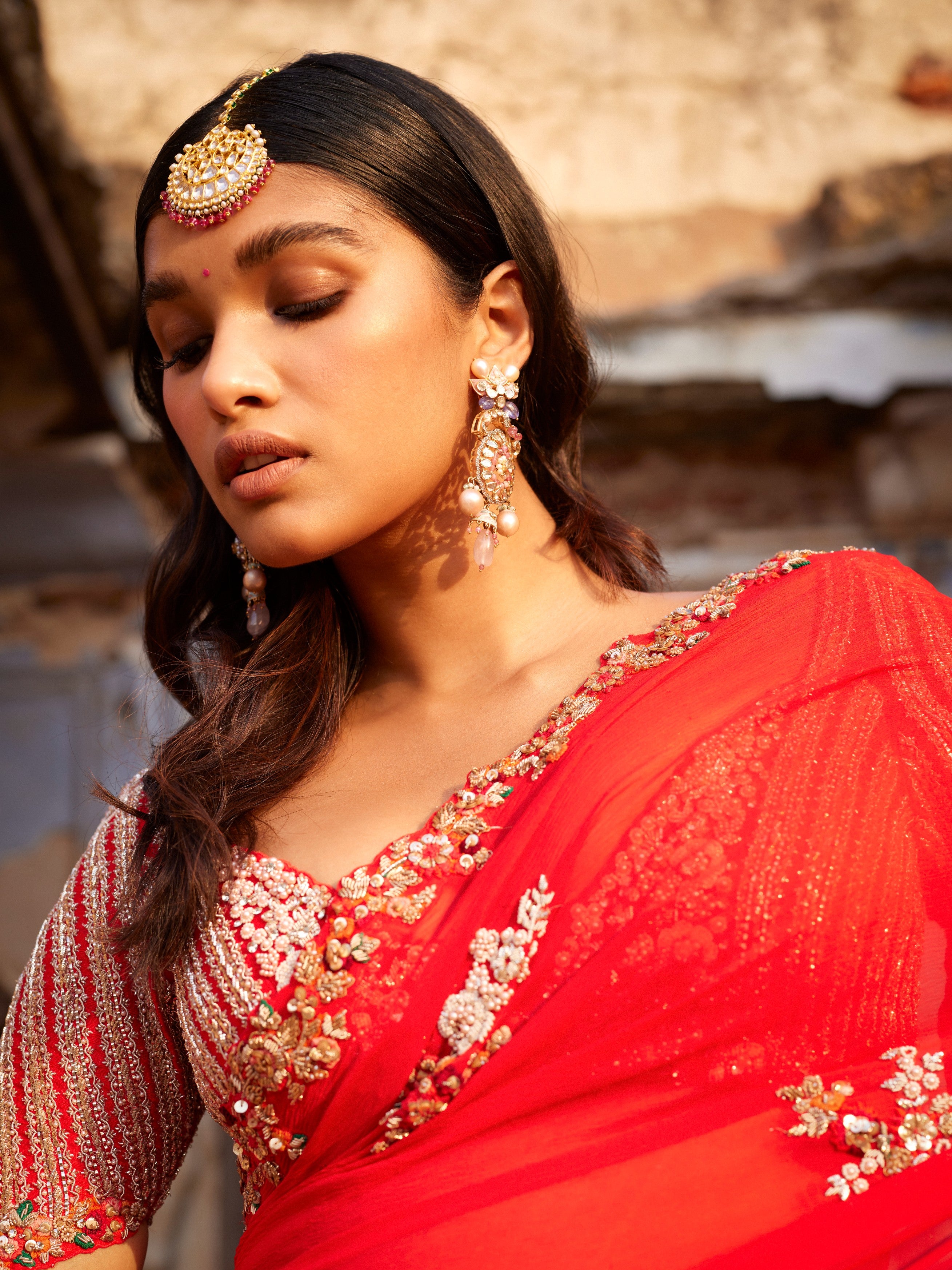Ida Red Kalidaar Bridal Sari