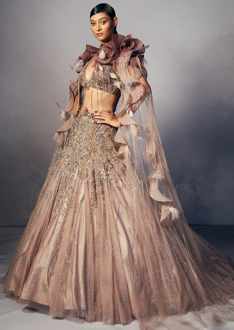 Nina Shimmer Tulle Lehenga Cape Set