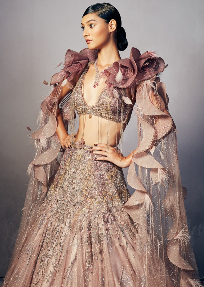 Nina Shimmer Tulle Lehenga Cape Set