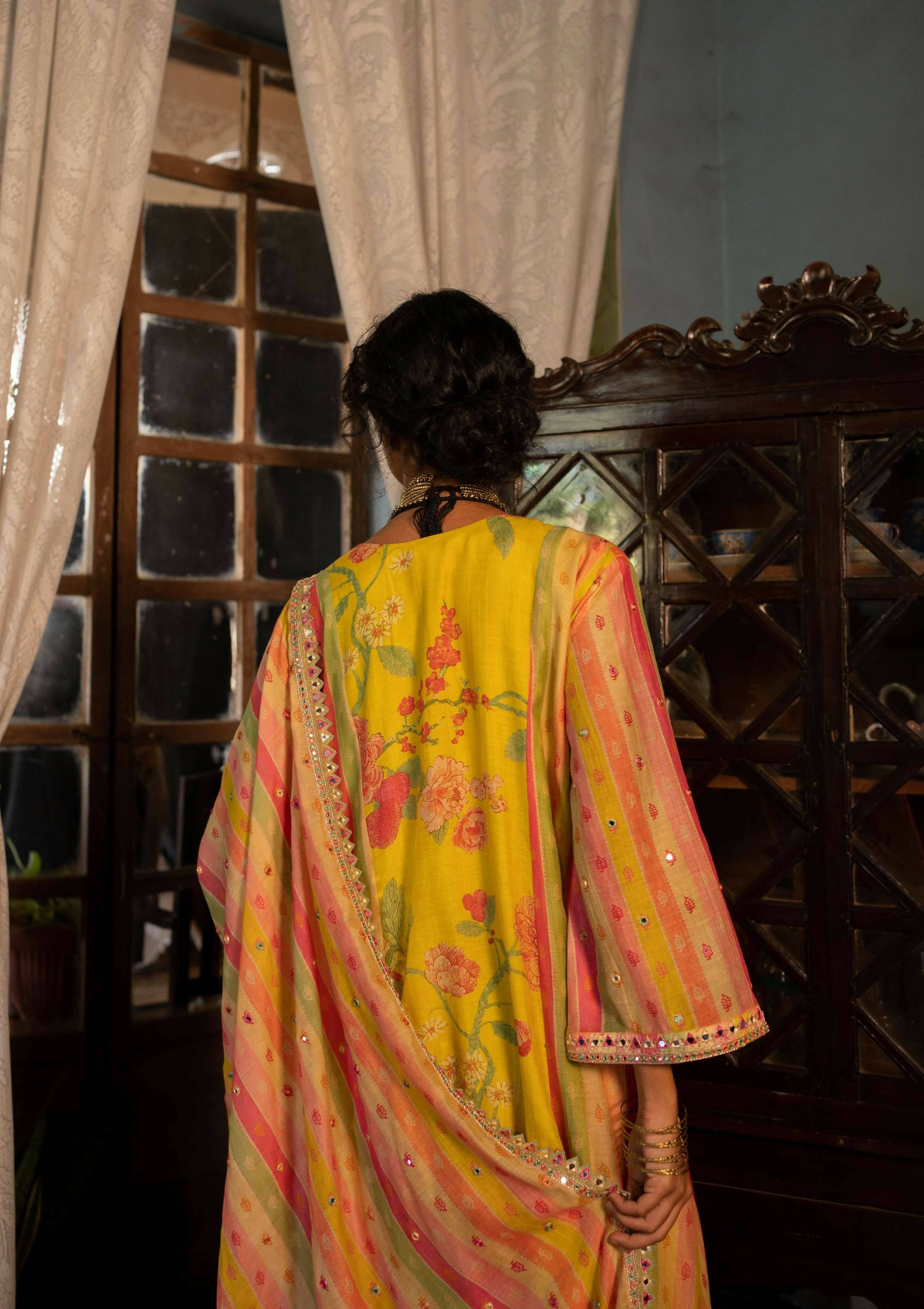 Floral Striped Kurta Set
