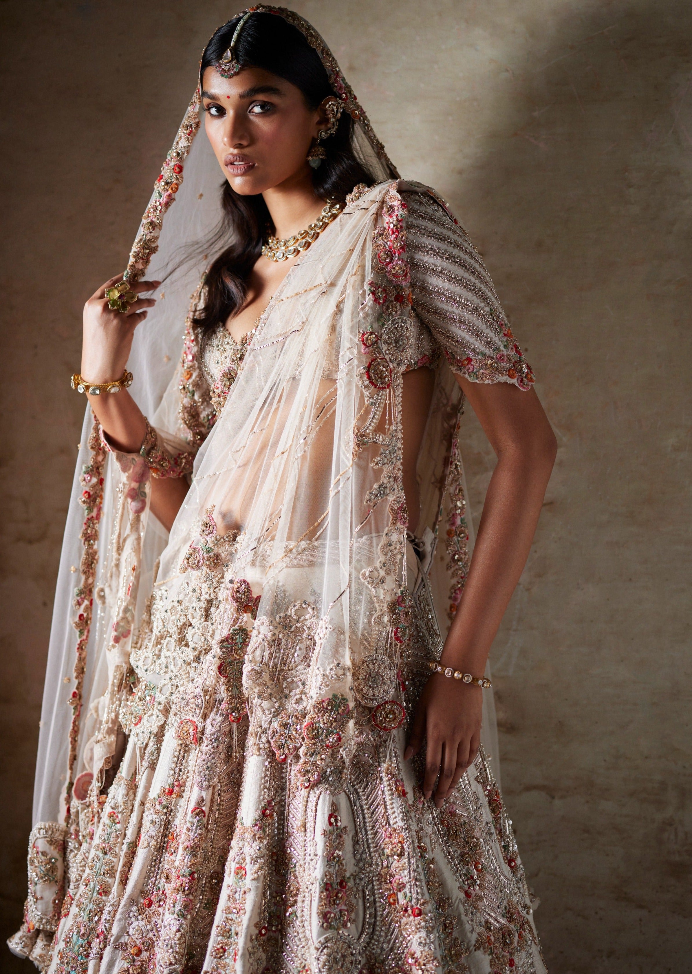 Irene Ivory Raw Silk Bridal Lehenga