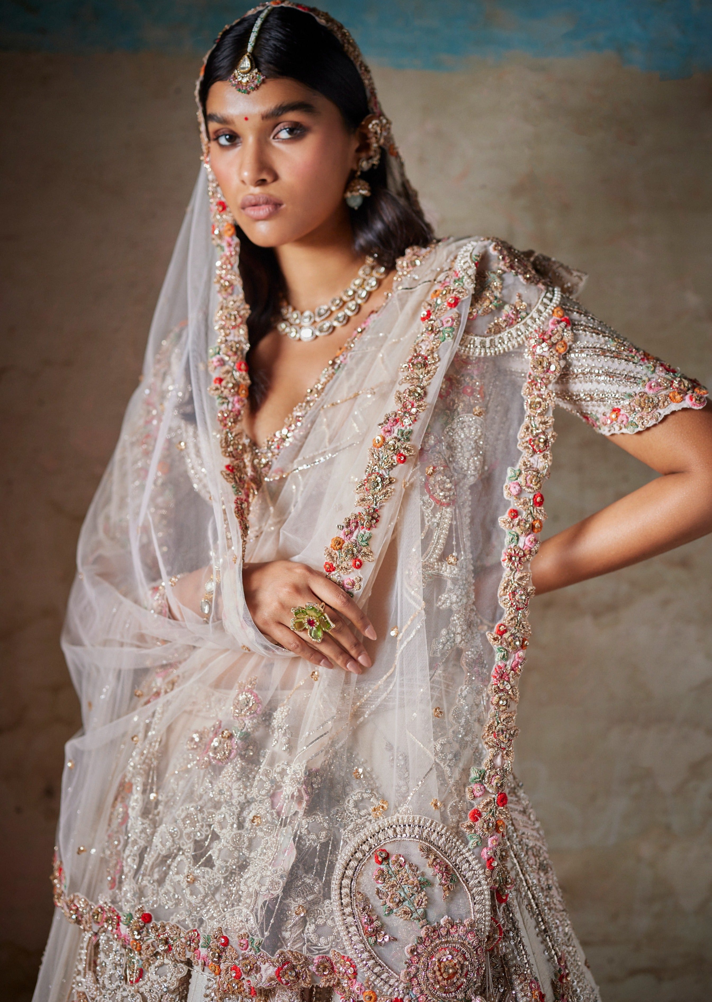 Irene Ivory Raw Silk Bridal Lehenga