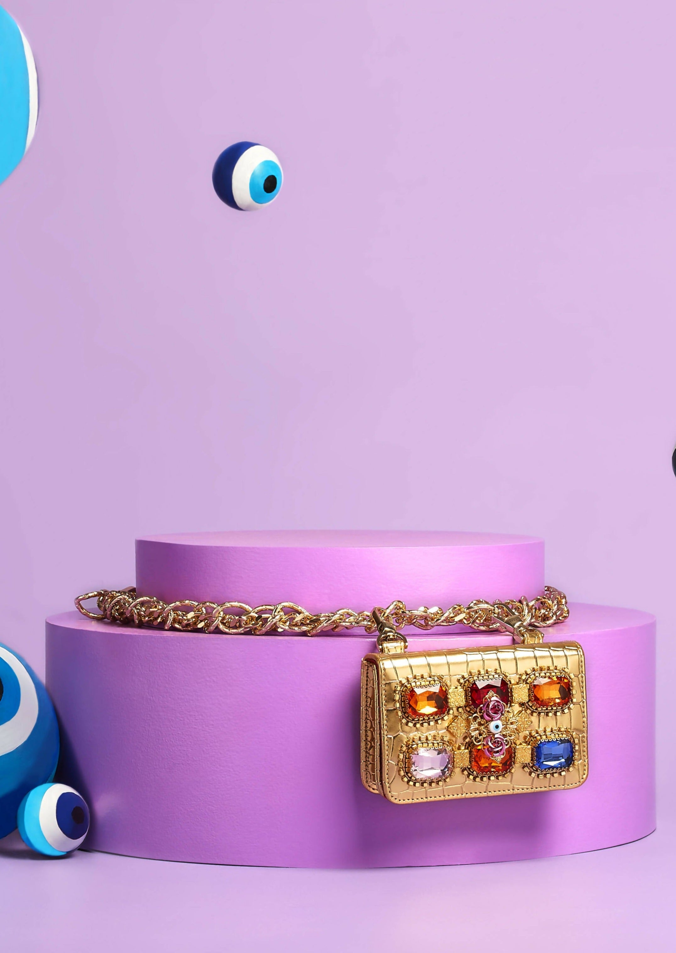 Bejeweled Gold Chain-Link Belt Bag