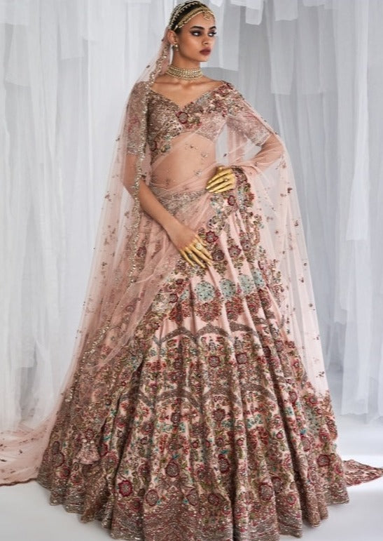 Primrose Champagne Pink Raw Silk Bridal Lehenga Set