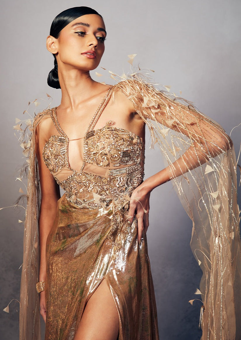 Iris Lurex Draped Gown