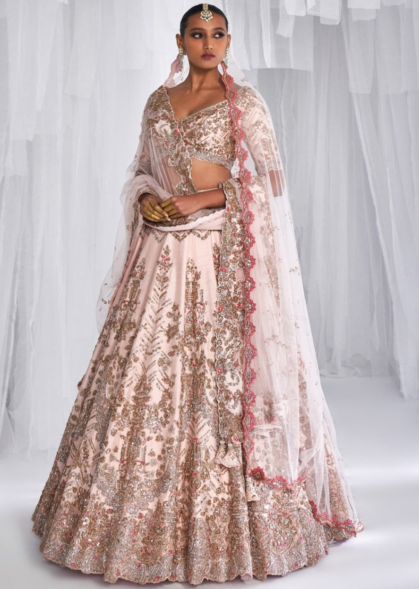 Raisa Pale Pink Raw Silk Bridal Lehenga Set