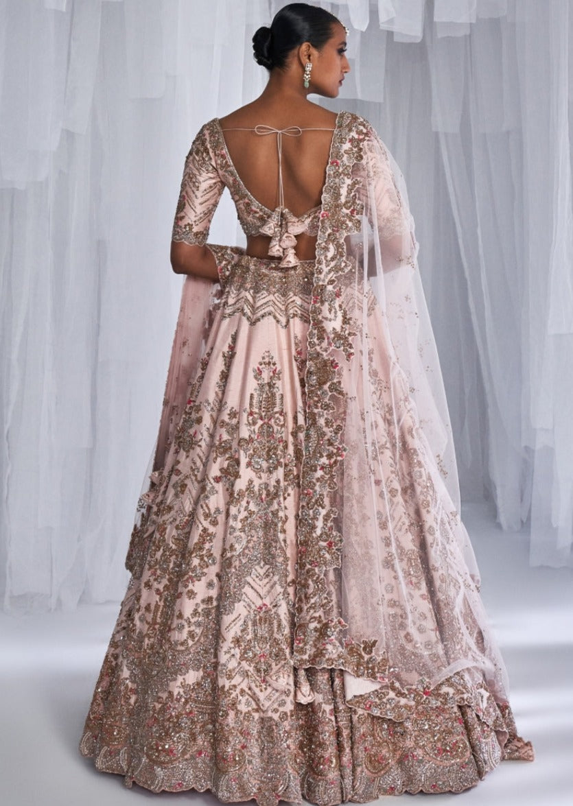 Raisa Pale Pink Raw Silk Bridal Lehenga Set