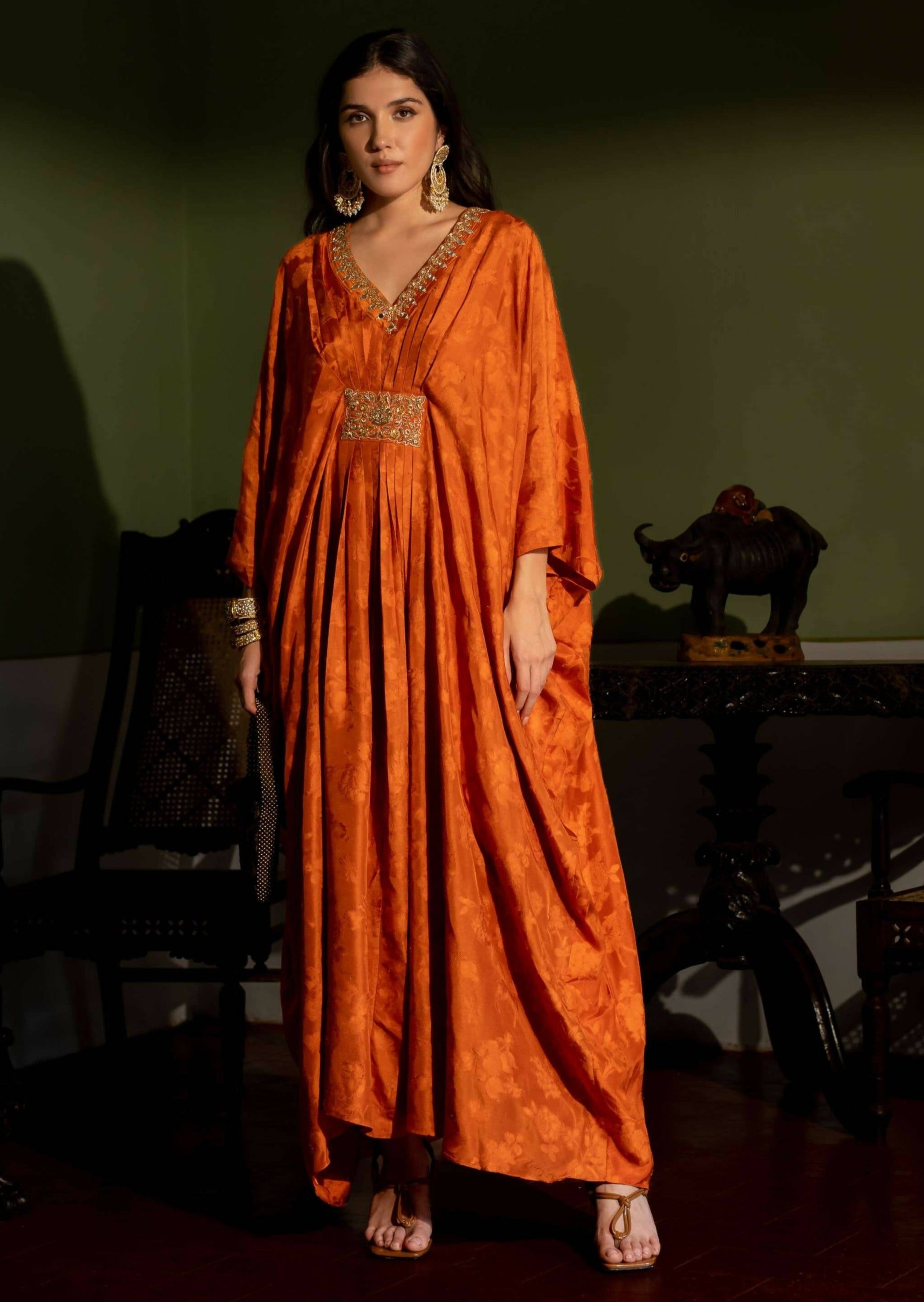Burnt Orange Self Woven Kaftan