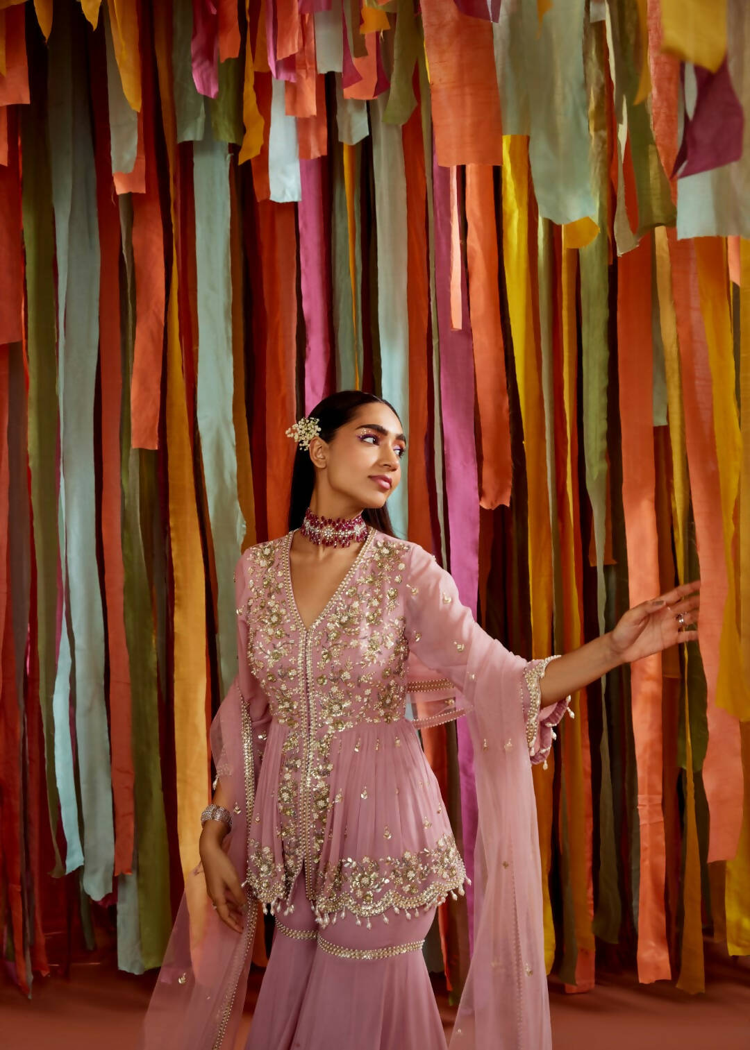Mauve Peplum and Sharara Set