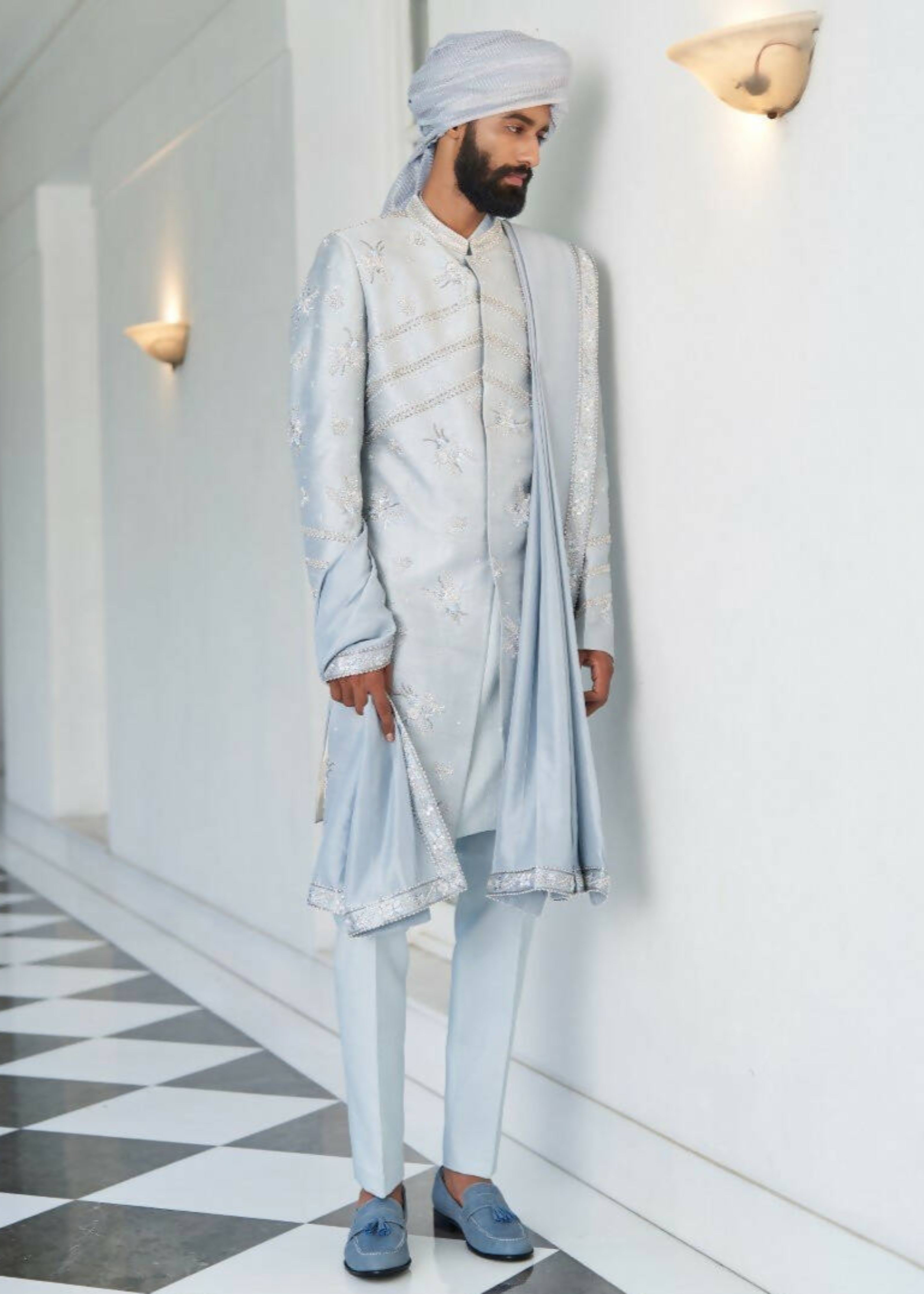 Ash Blue Sherwani Set