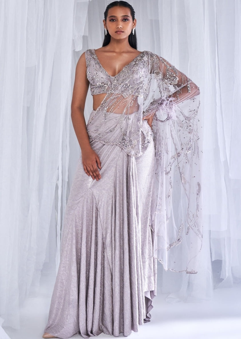 Amoudi Ray Drape Sari Gown Set