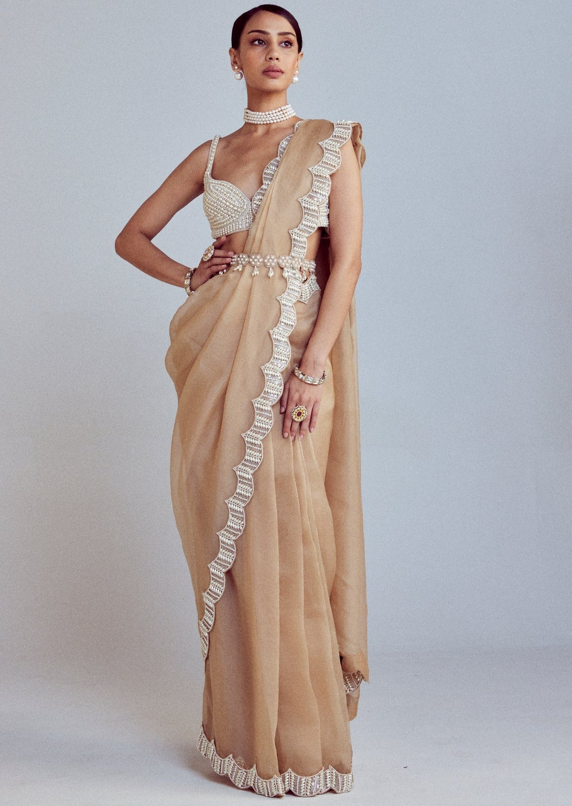 Beige Sari Set