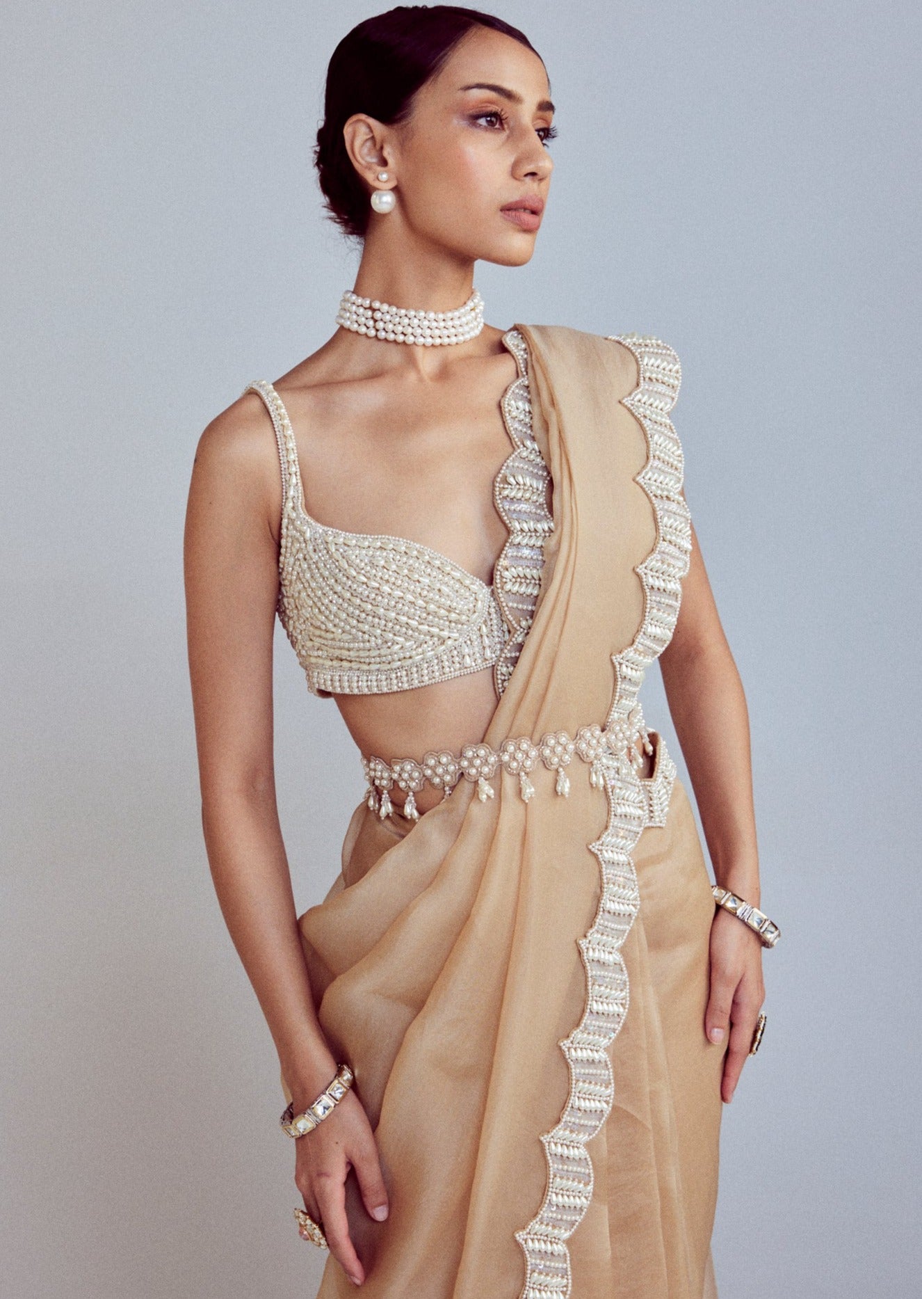 Beige Sari Set