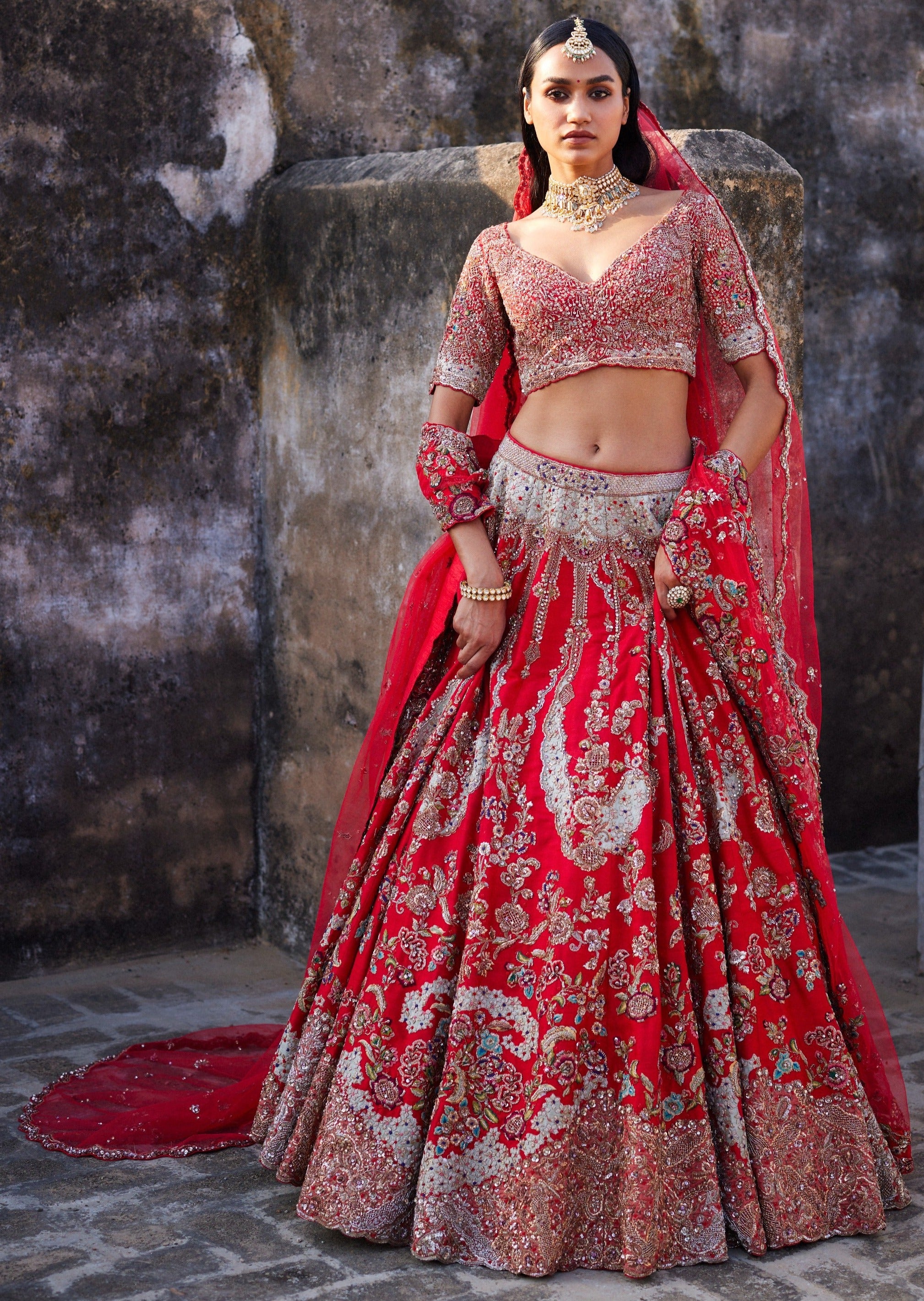 Lillian Red Raw Silk Bridal Lehenga Set