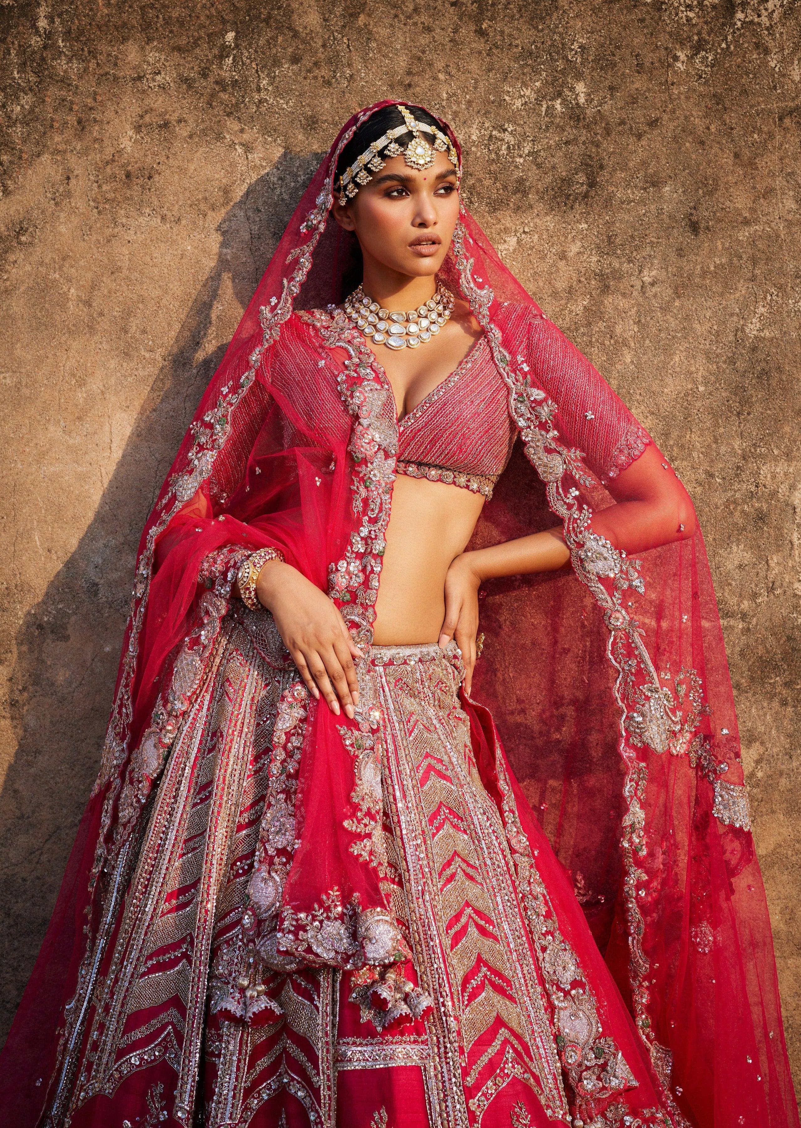 Lysandra Red Raw Silk Bridal Lehenga Set
