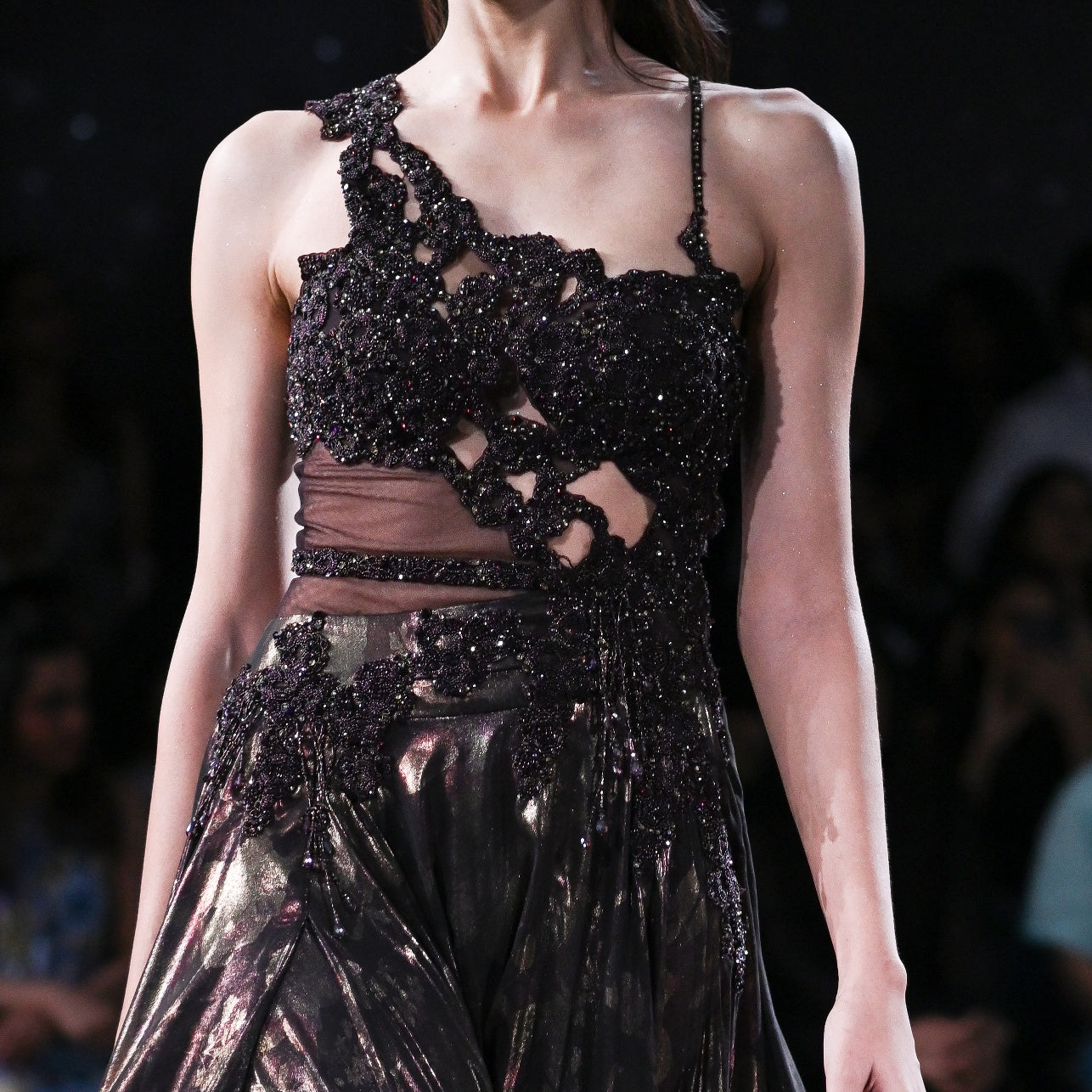 Medea Burnt Brown Lurex Flared Gown
