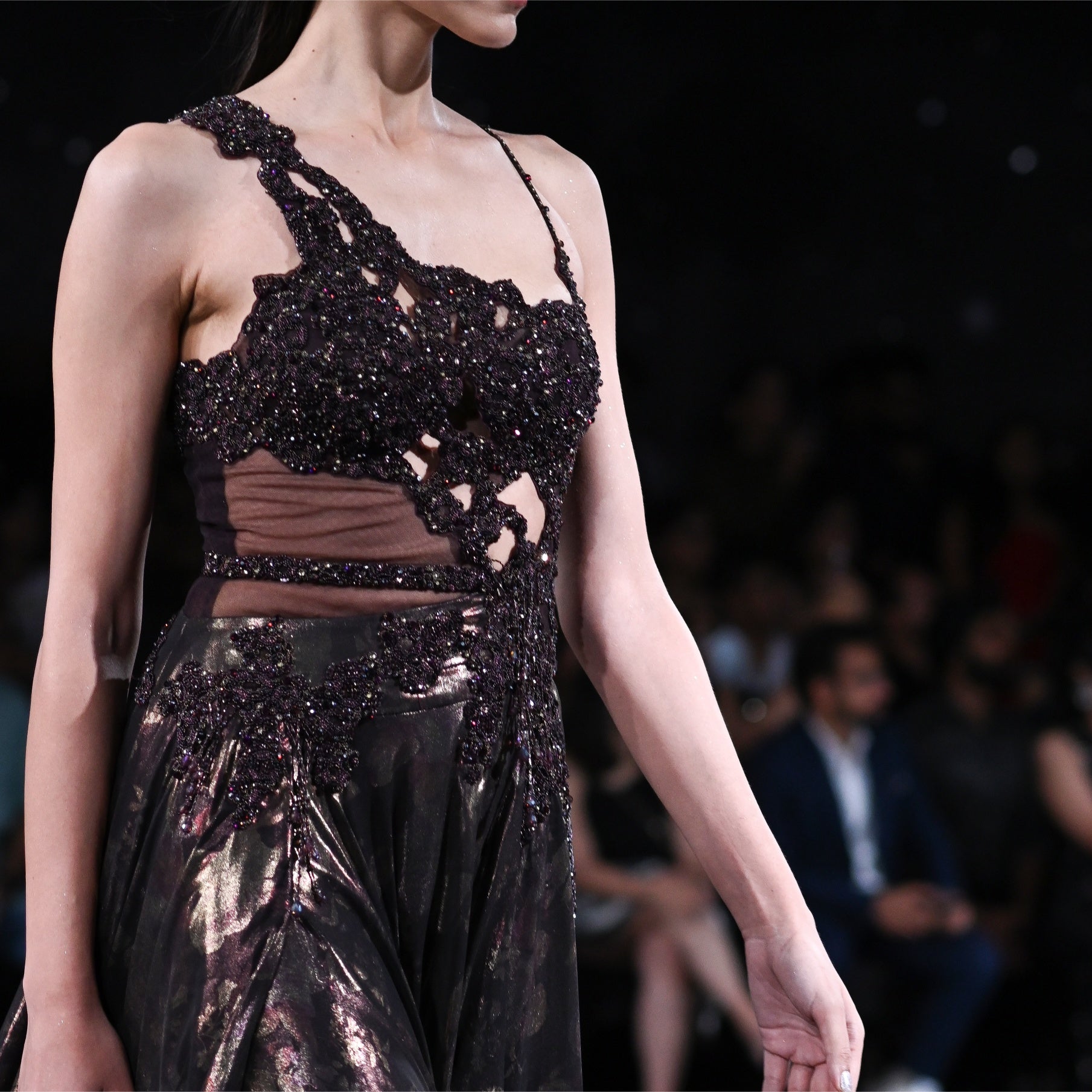 Medea Burnt Brown Lurex Flared Gown