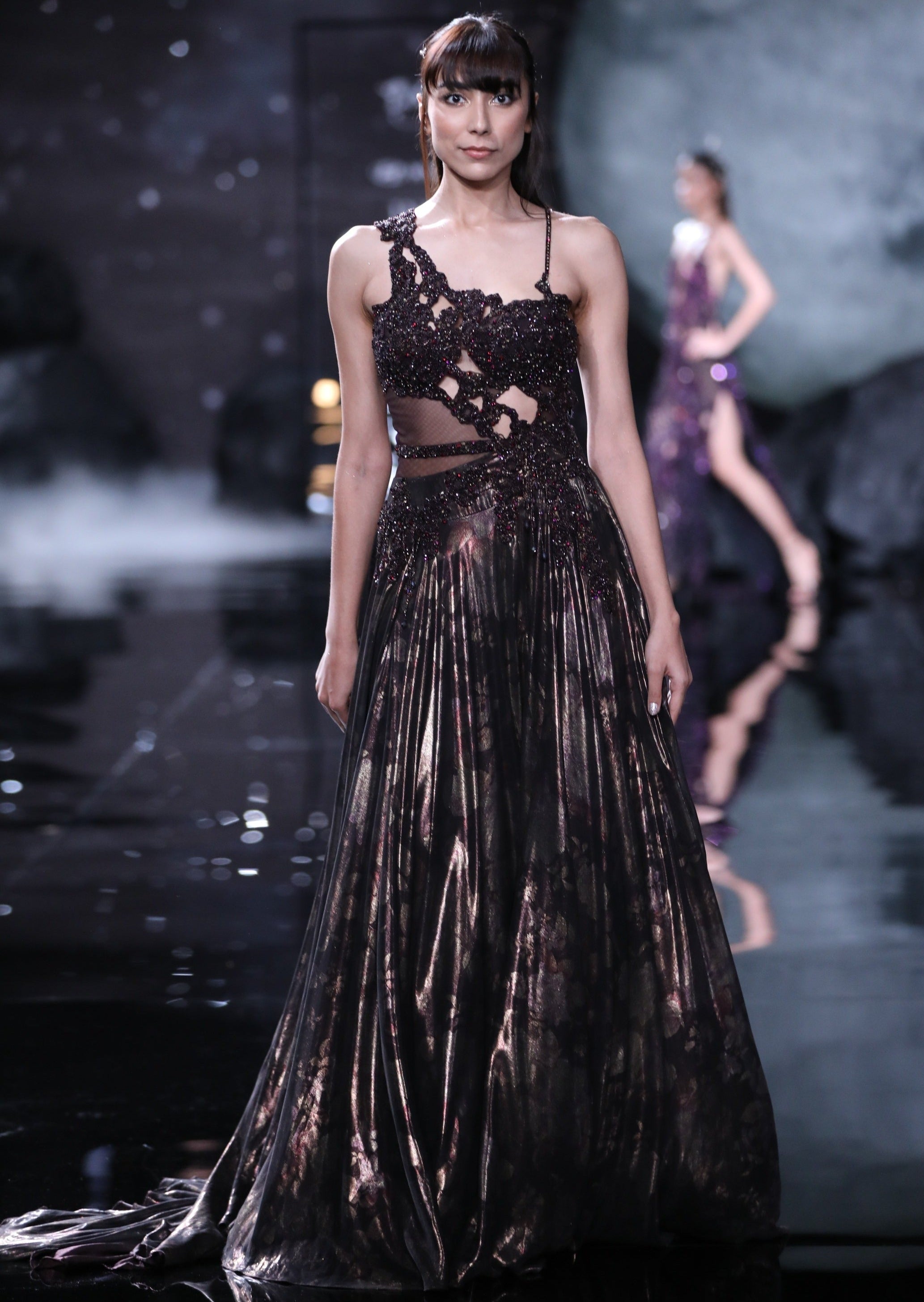 Medea Burnt Brown Lurex Flared Gown