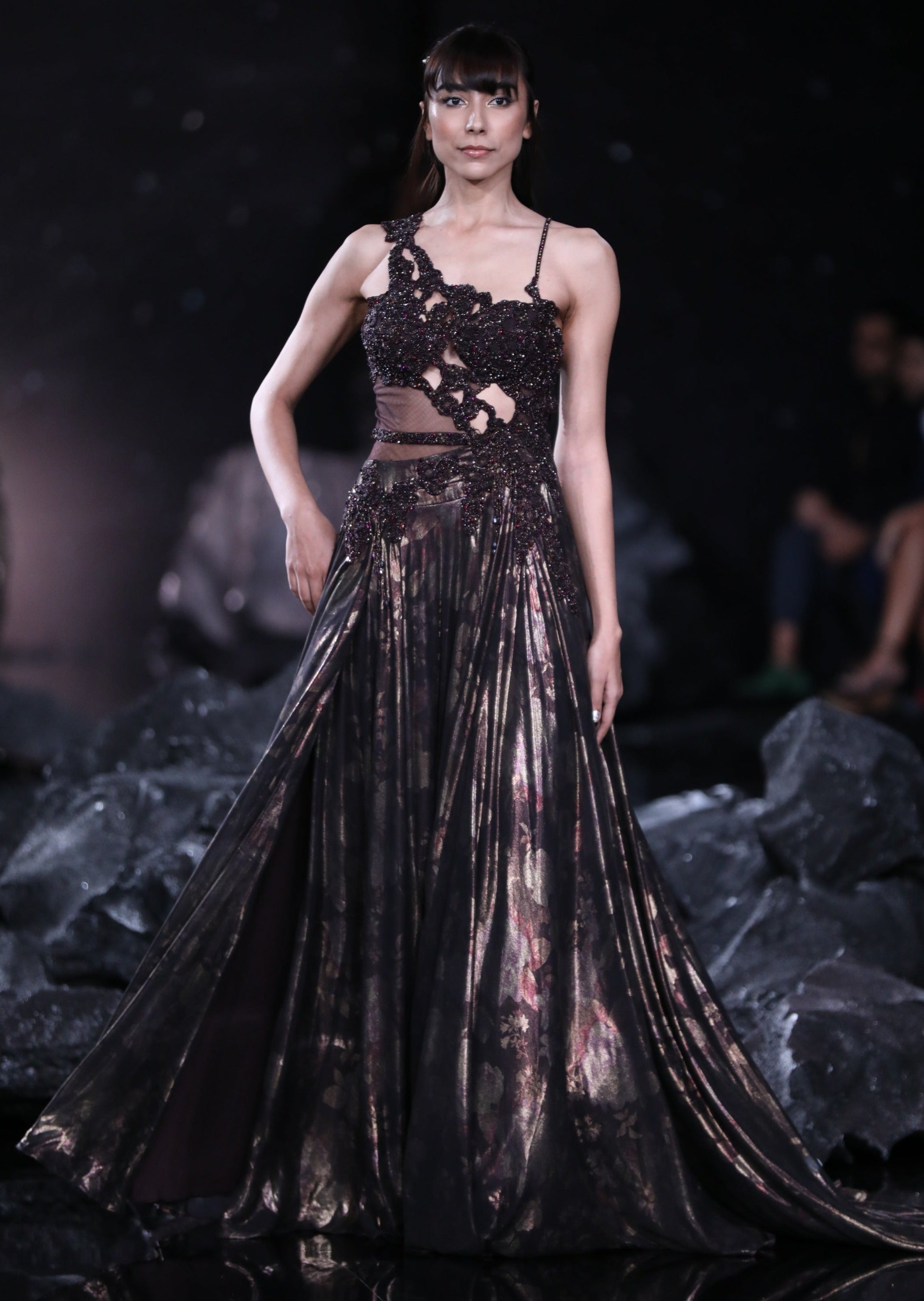 Medea Burnt Brown Lurex Flared Gown