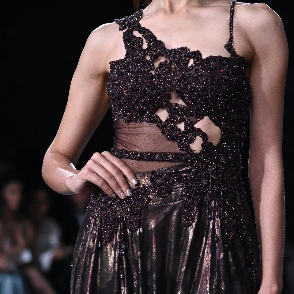 Medea Burnt Brown Lurex Flared Gown