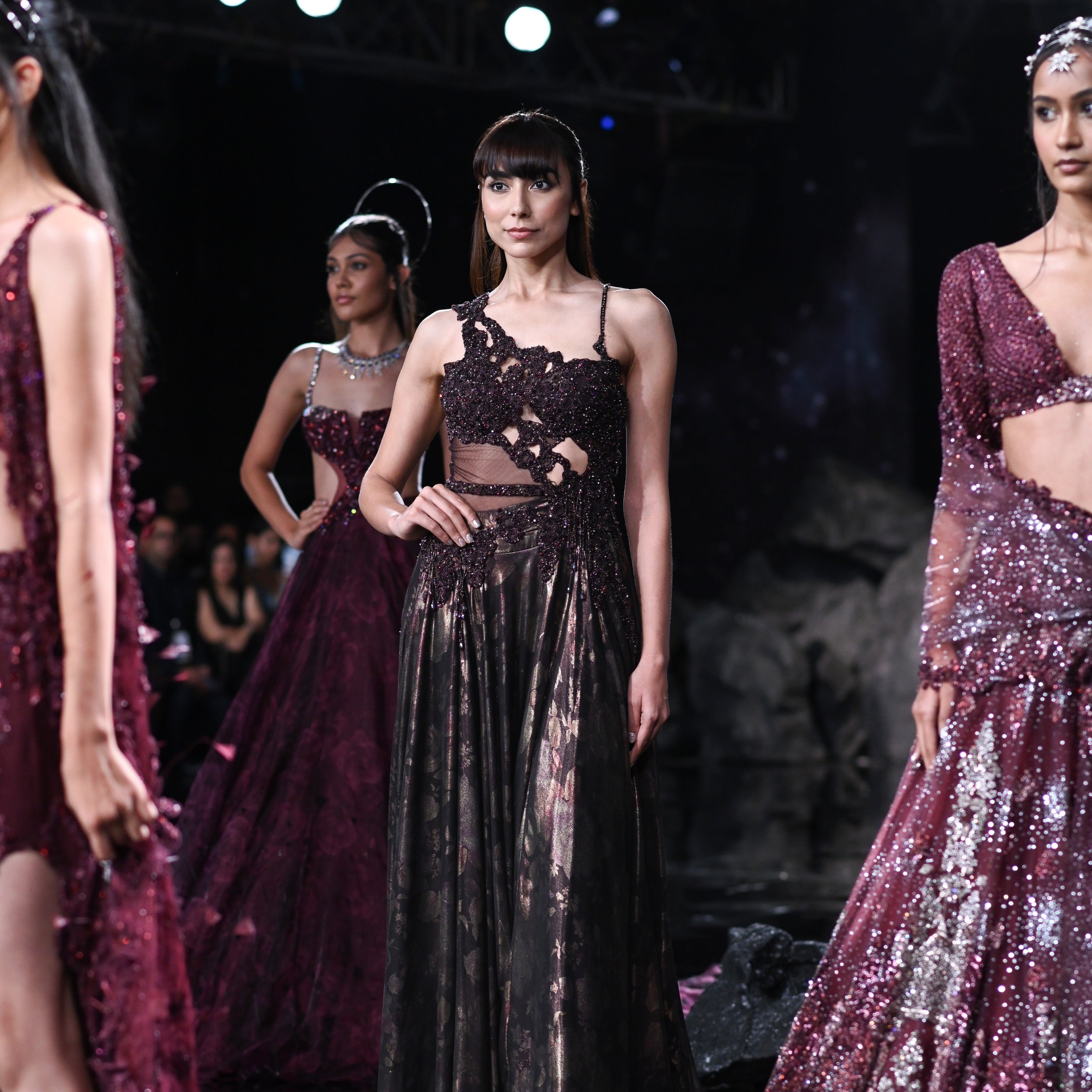 Medea Burnt Brown Lurex Flared Gown