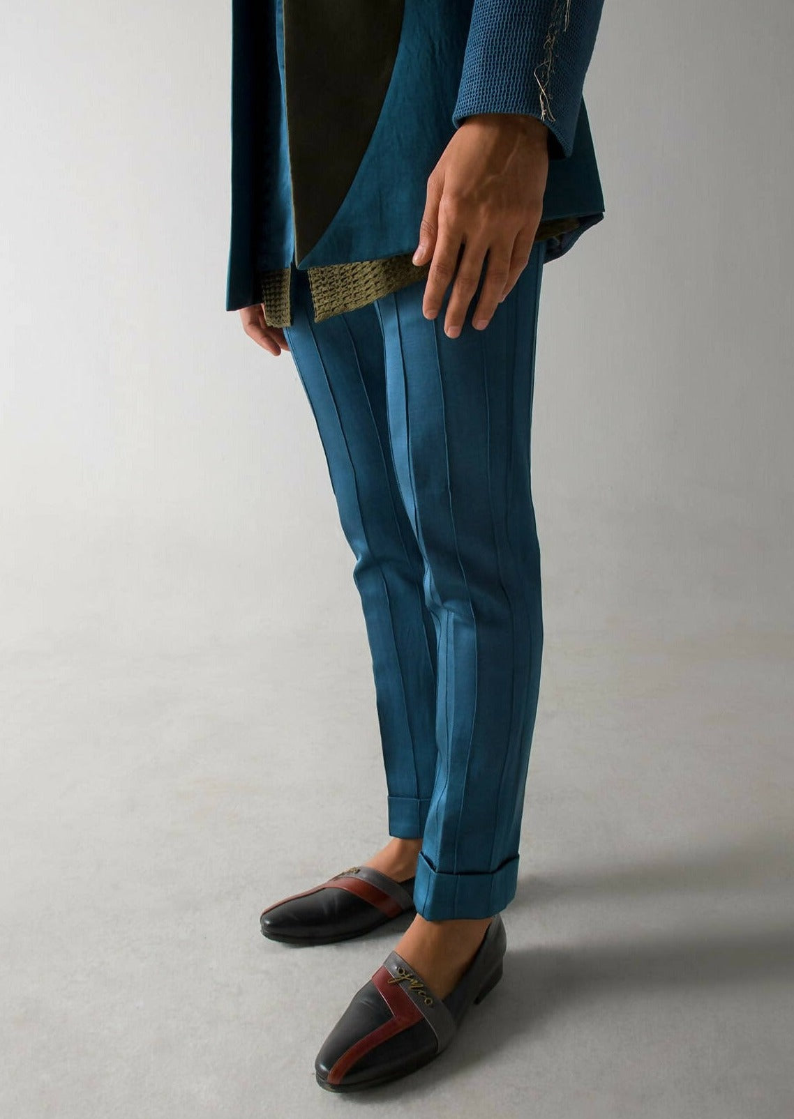 Teal Blue Pintuck Trousers
