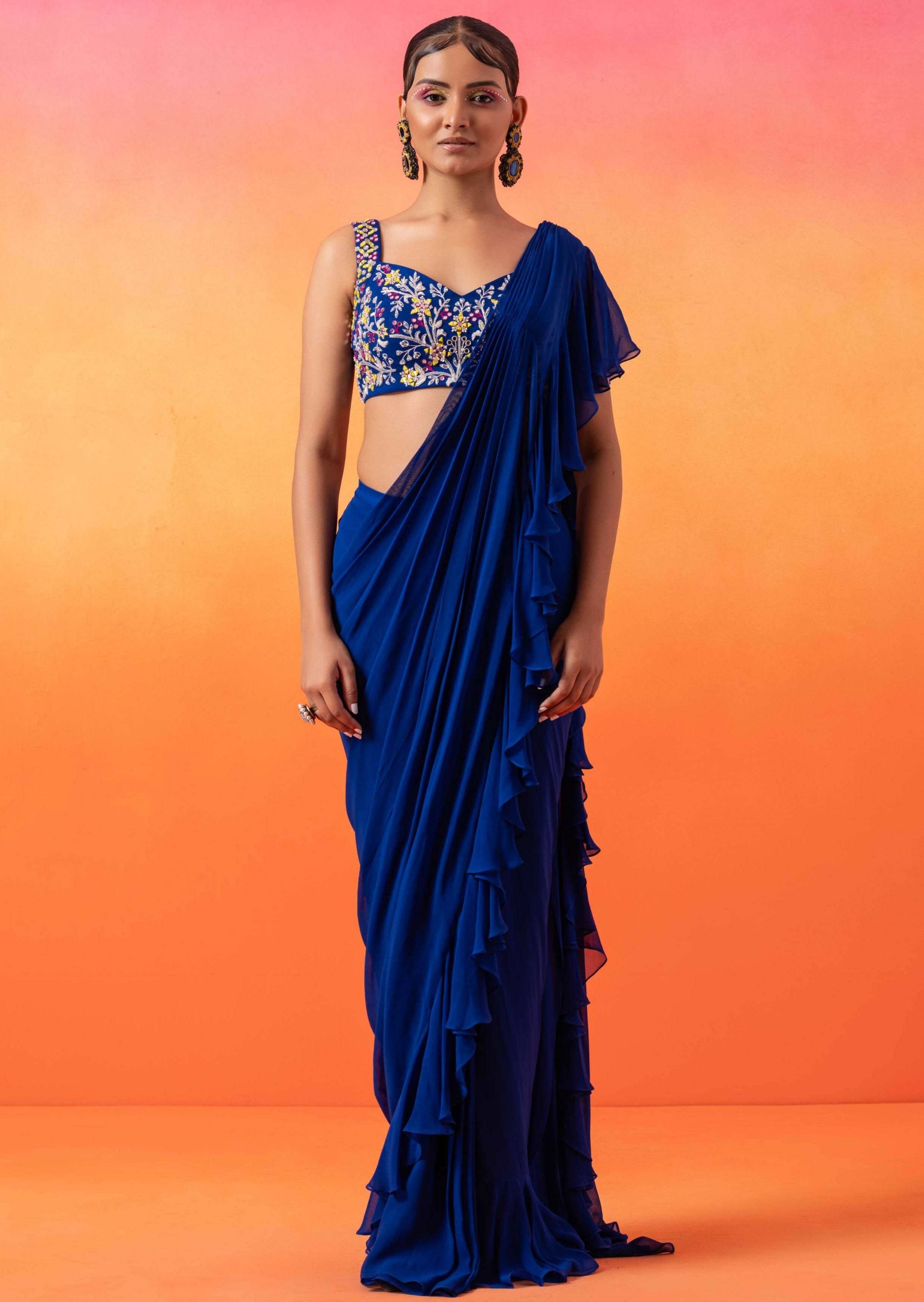 Electric Blue Ruffle Sari
