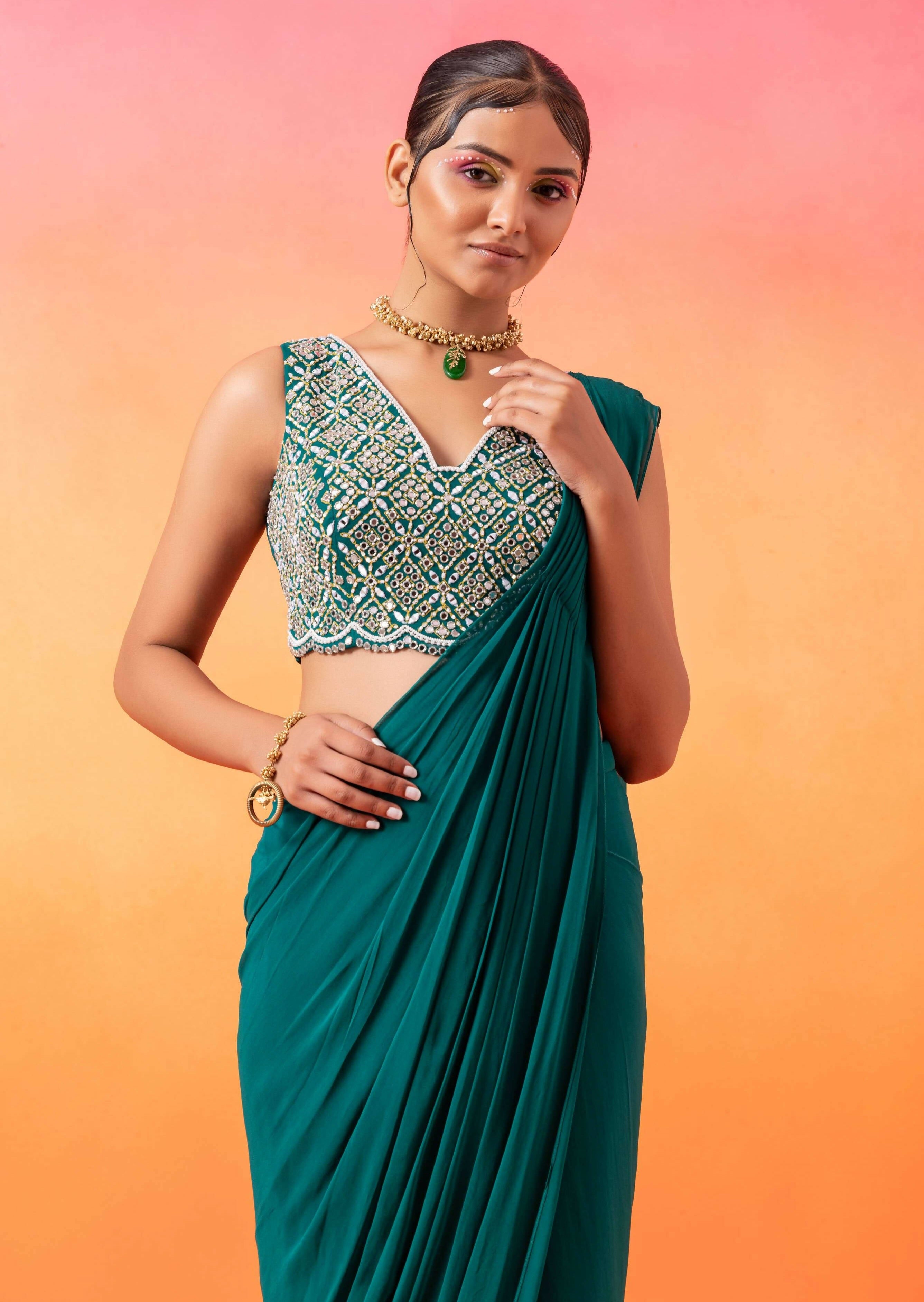 Emerald Green Pre-stitched Sari
