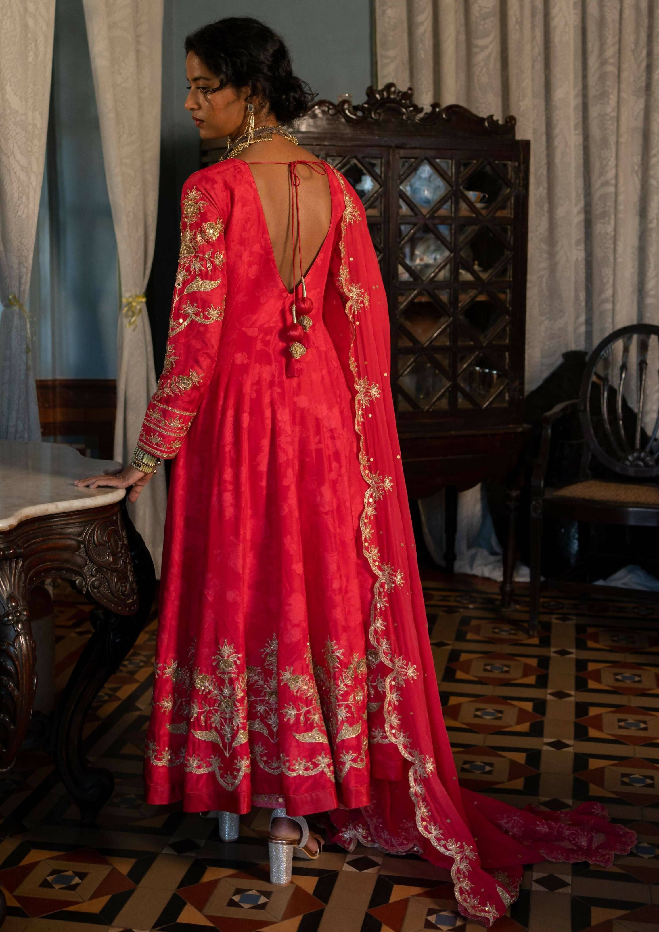 Red Anarkali Set