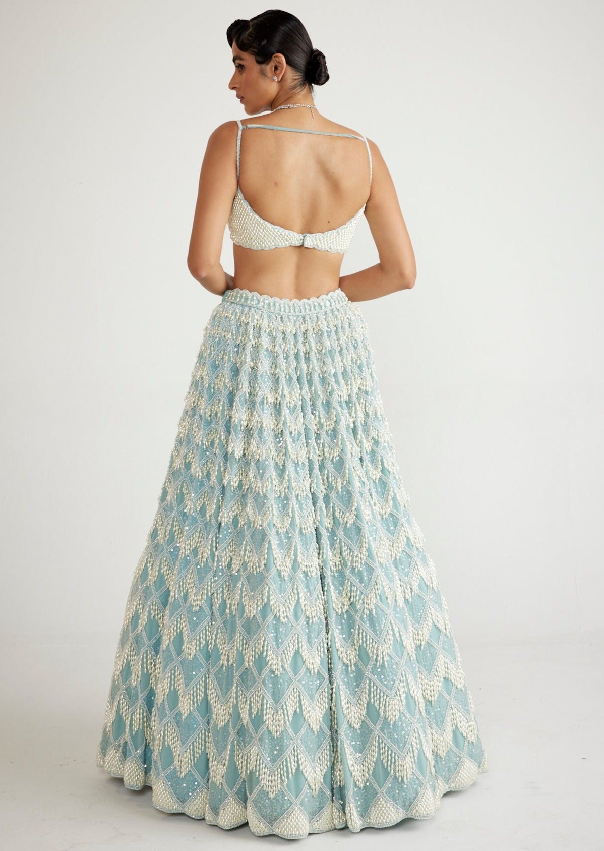 Powder Blue Chandelier Pearl Drop Lehenga Set