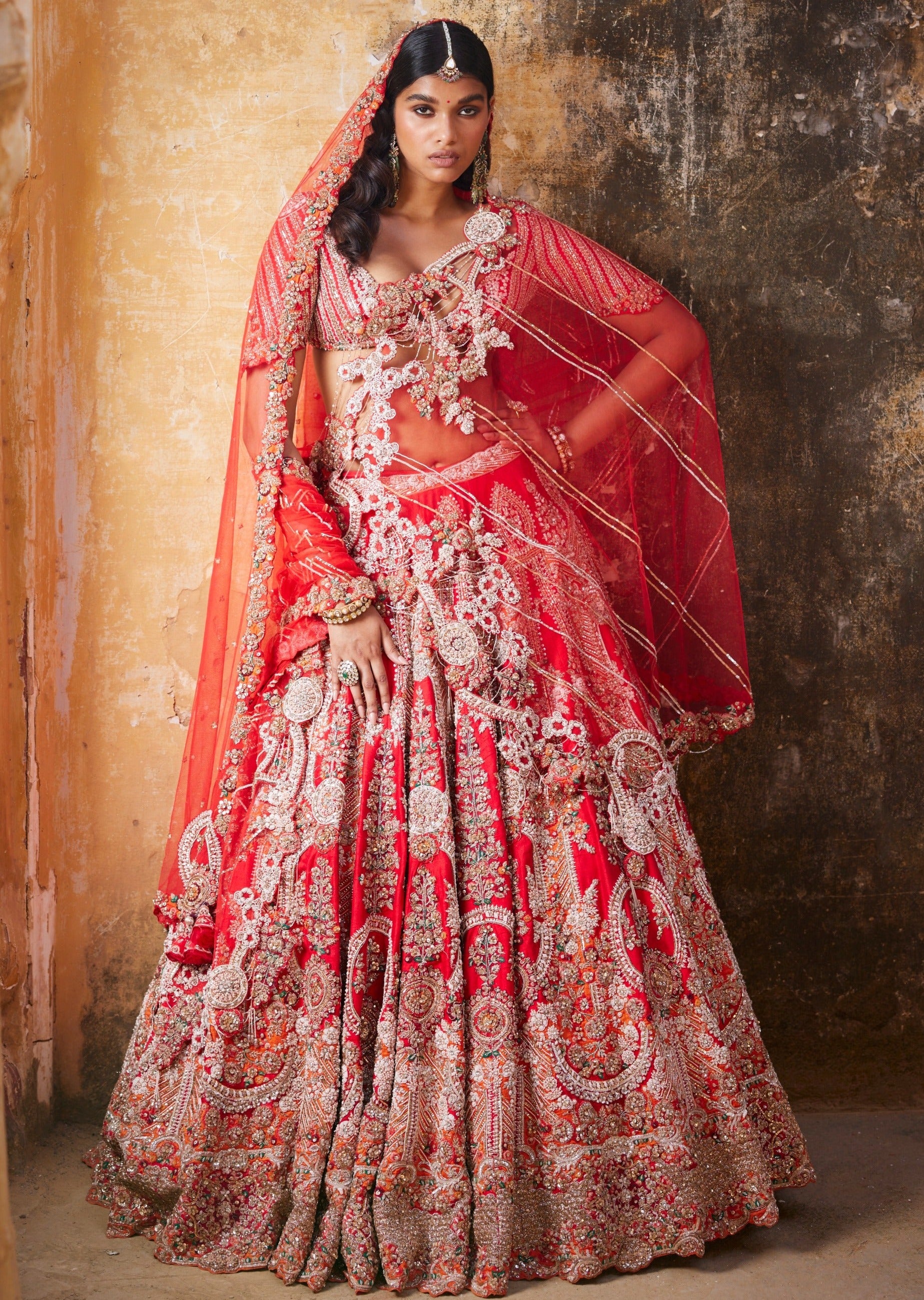 Persephone Red Raw Silk Bridal Lehenga