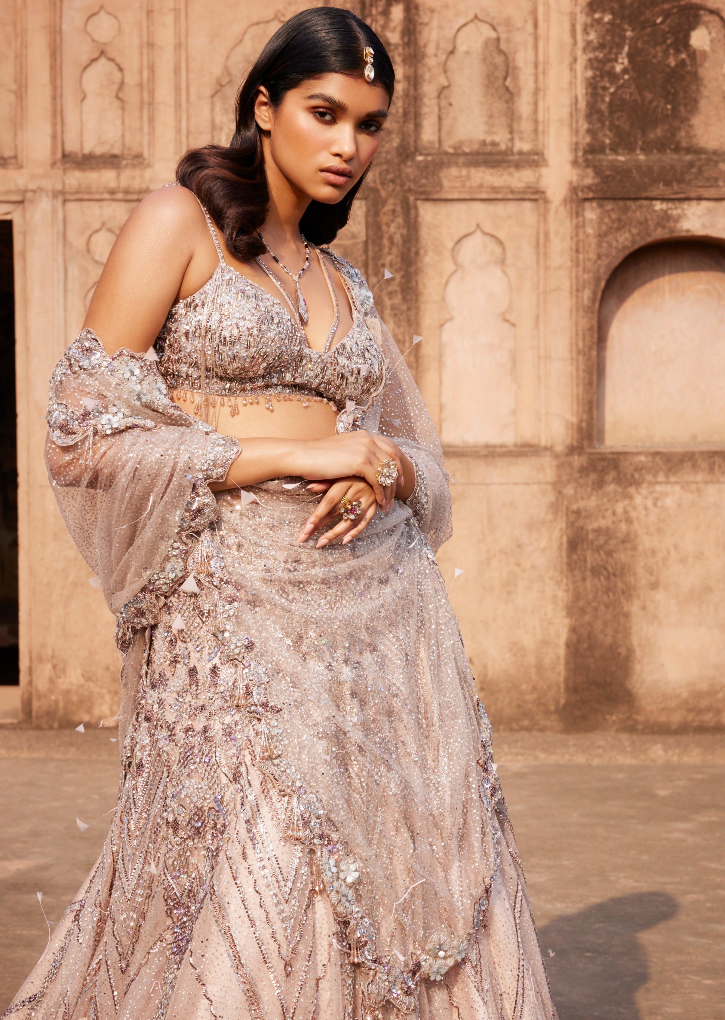 Phaenna Silver Shimmer Tulle Embroidered Lehenga