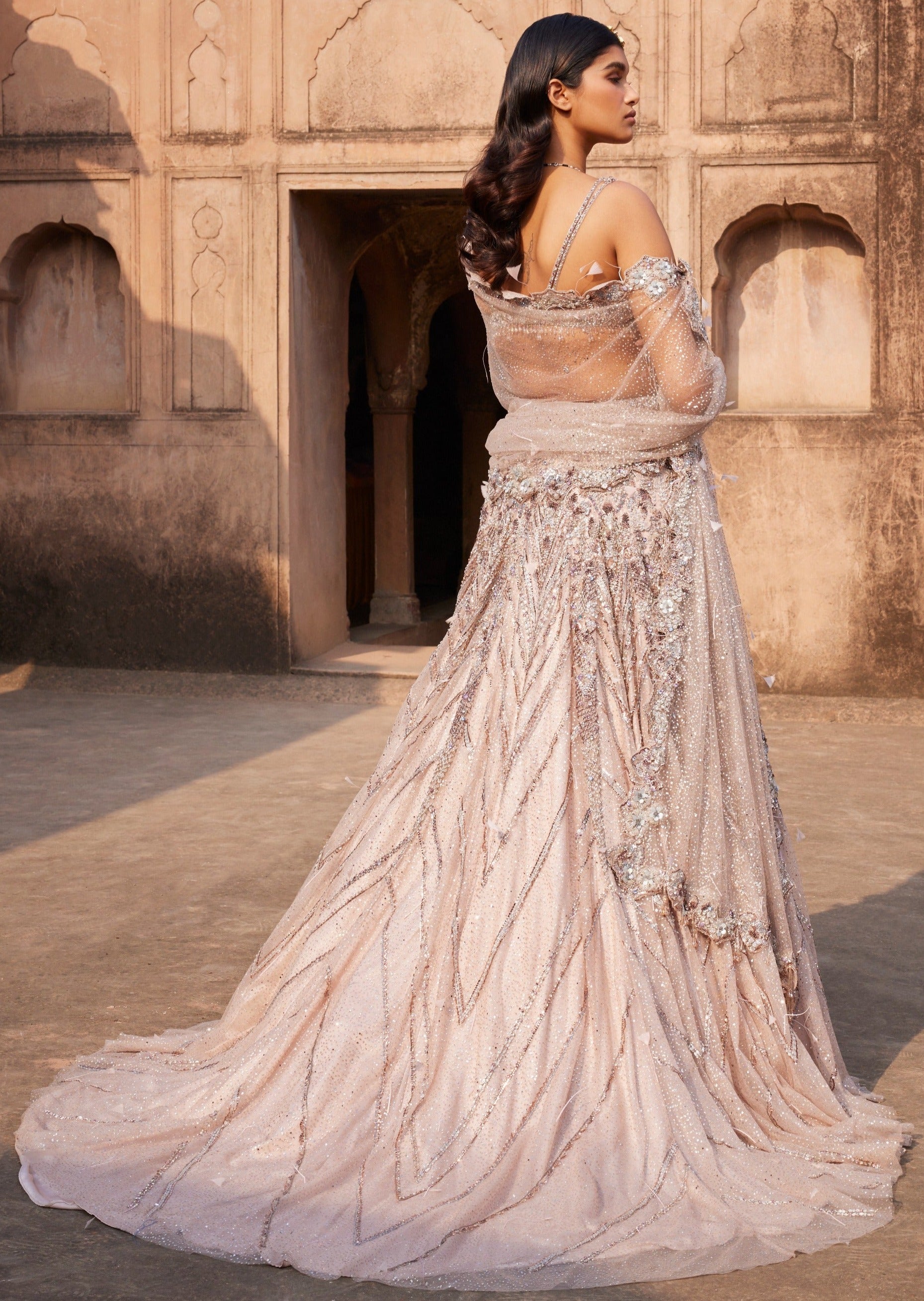 Phaenna Silver Shimmer Tulle Embroidered Lehenga