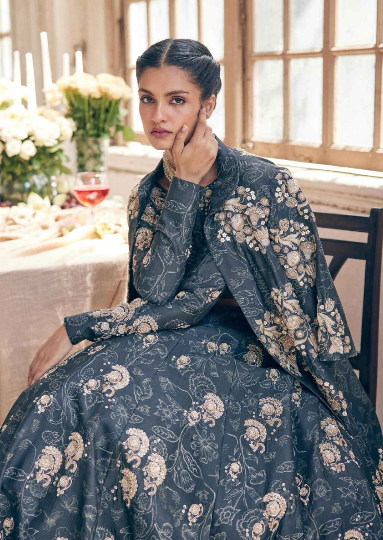 Black Deer Printed Anarkali