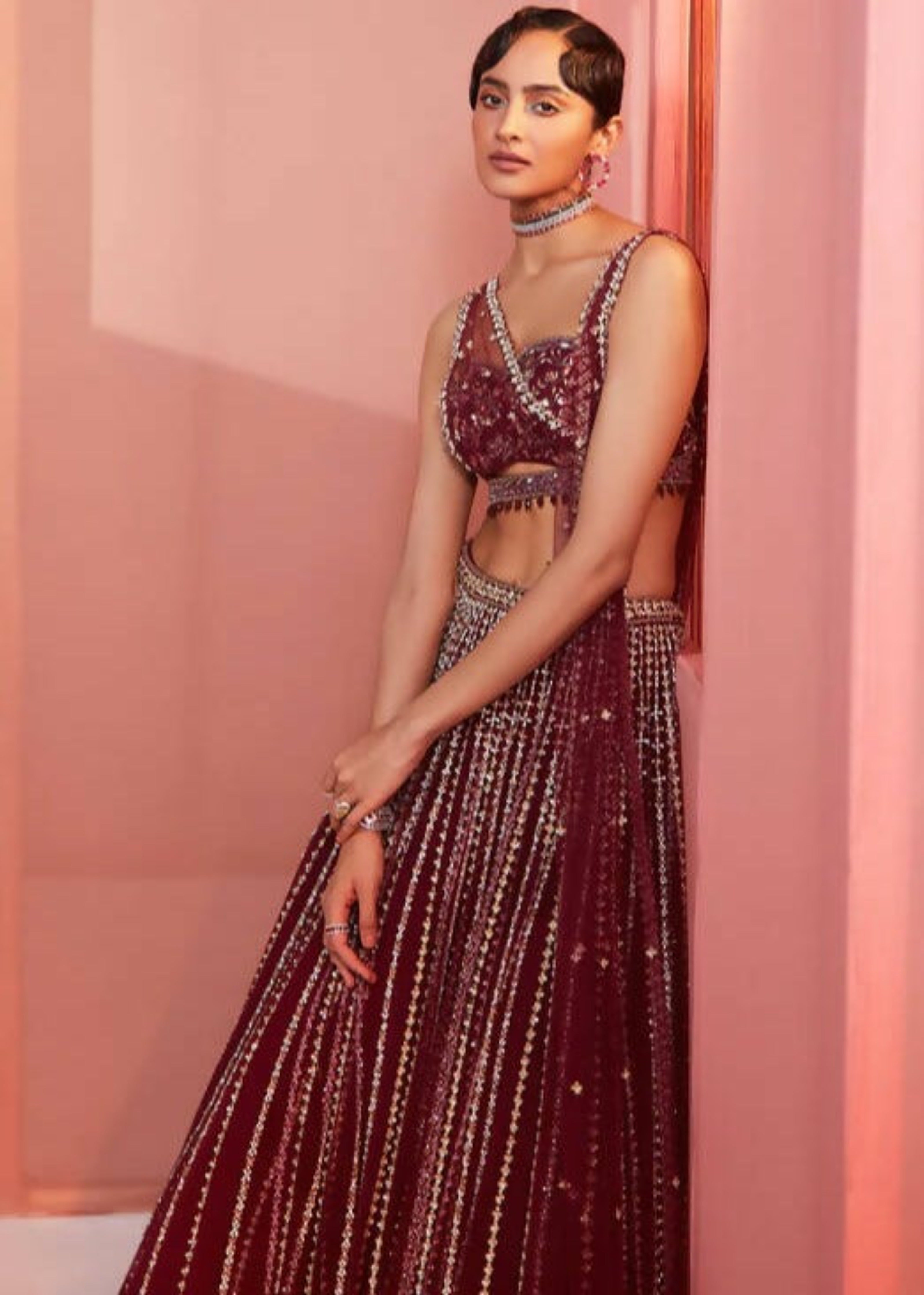 Plum Embroidered Lehenga