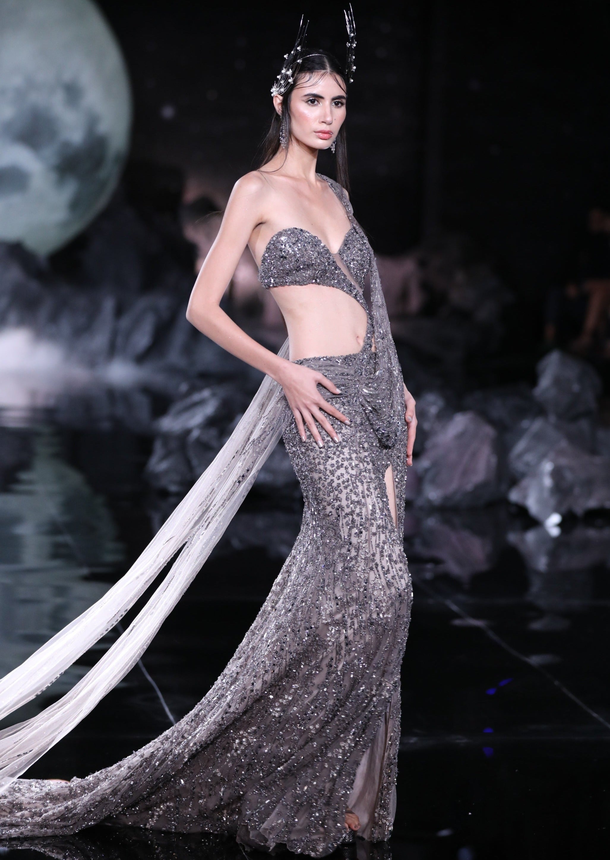 Arete Shimmer Tulle Sari Gown