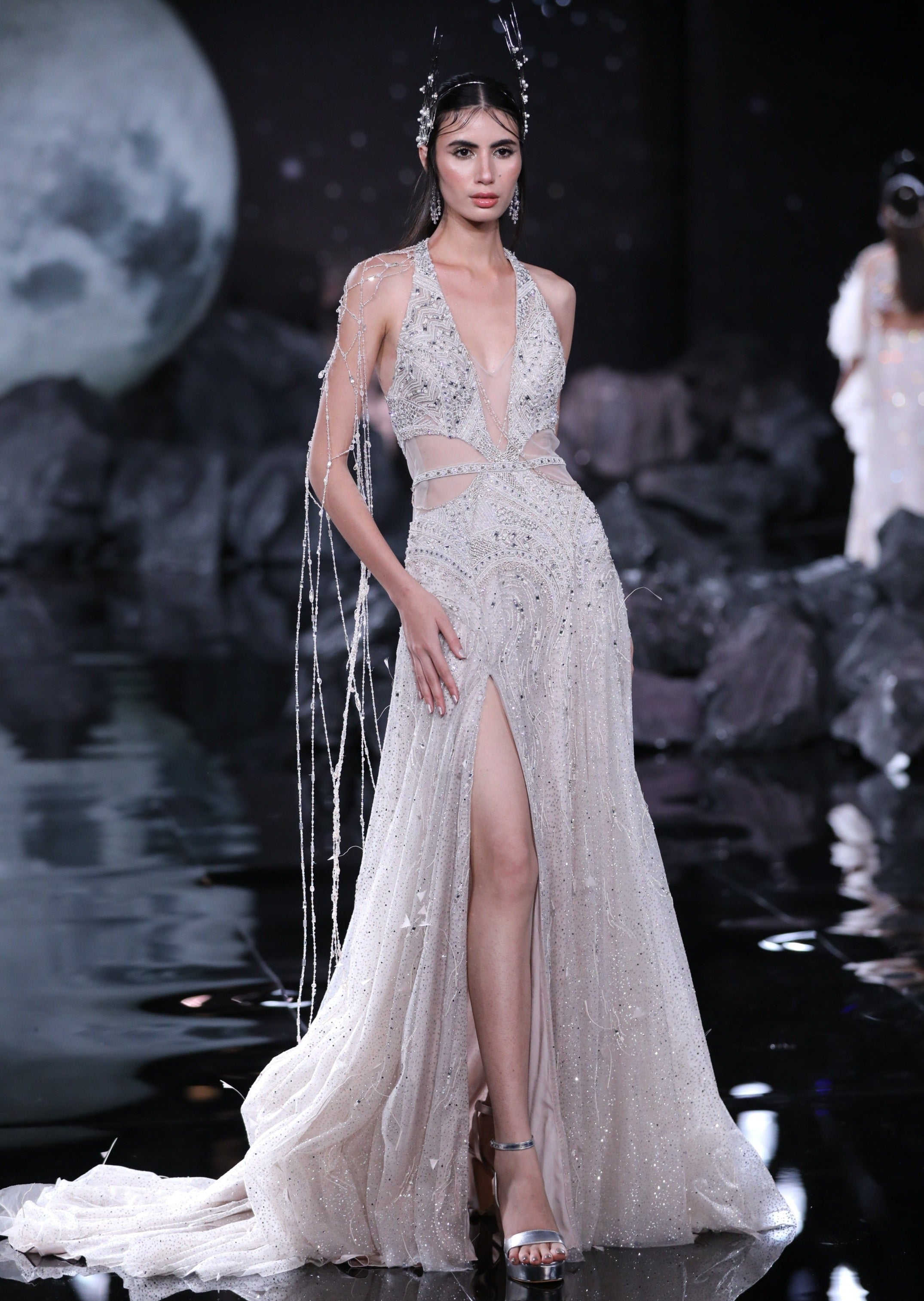 Xena Shimmer Tulle Halter Gown