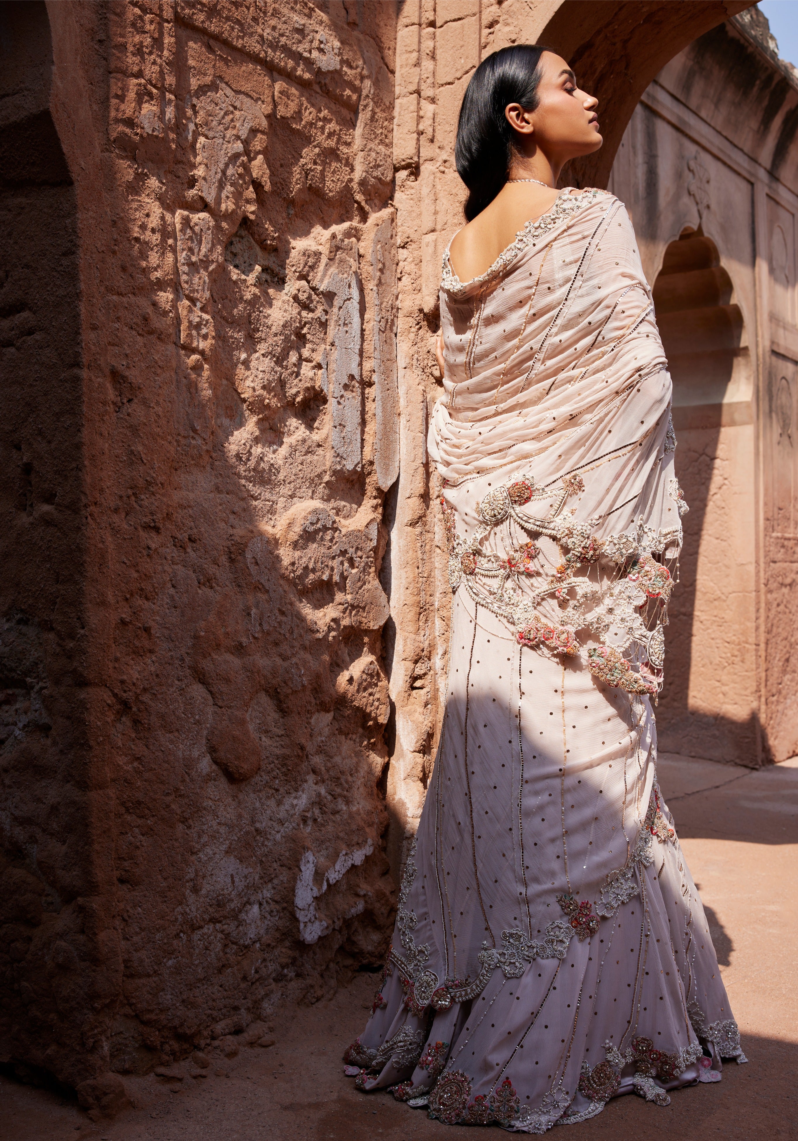 Zephyr Dusty Ivory Mukaish Kalidaar Sari