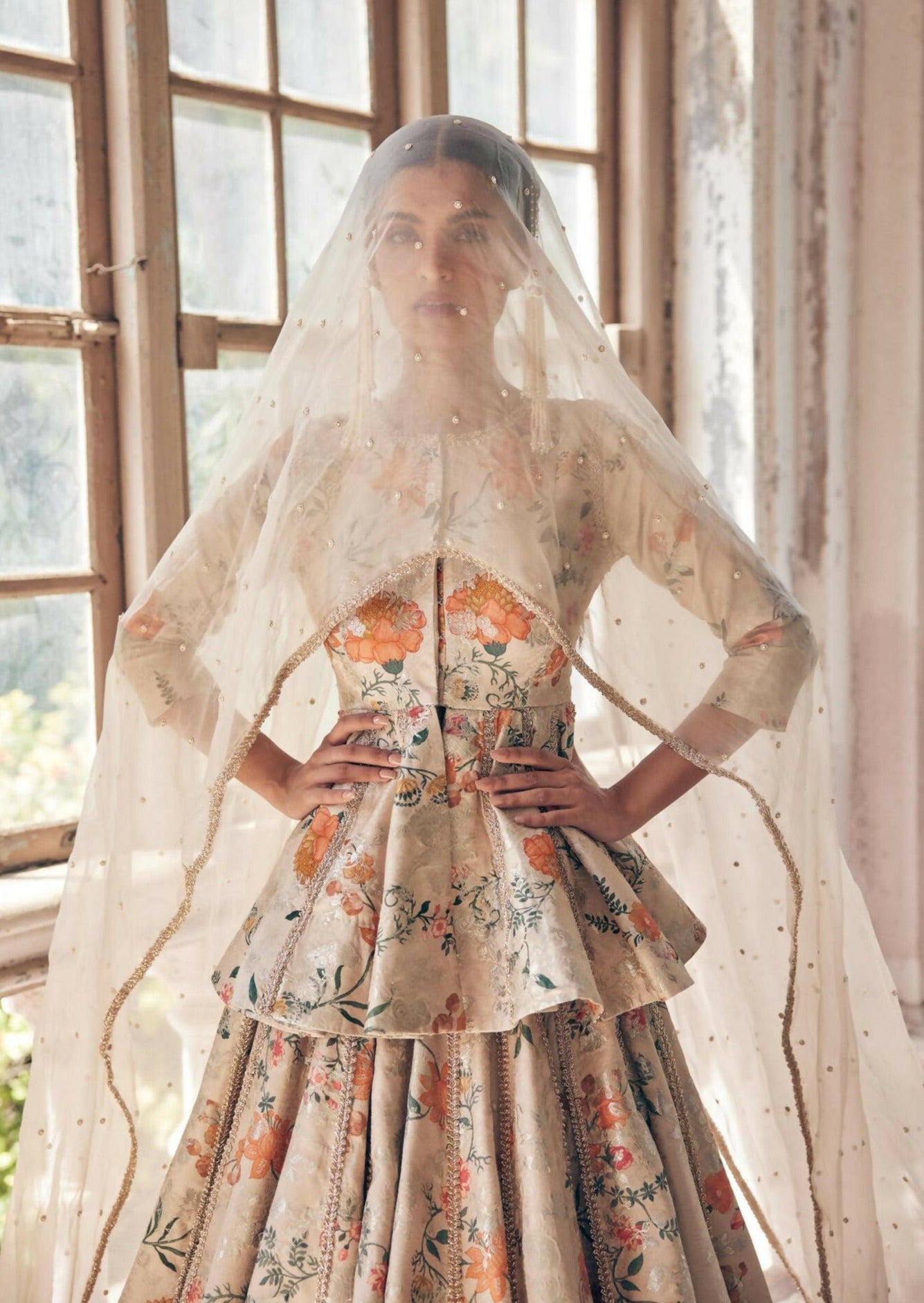 Beige Peplum Lehenga Set