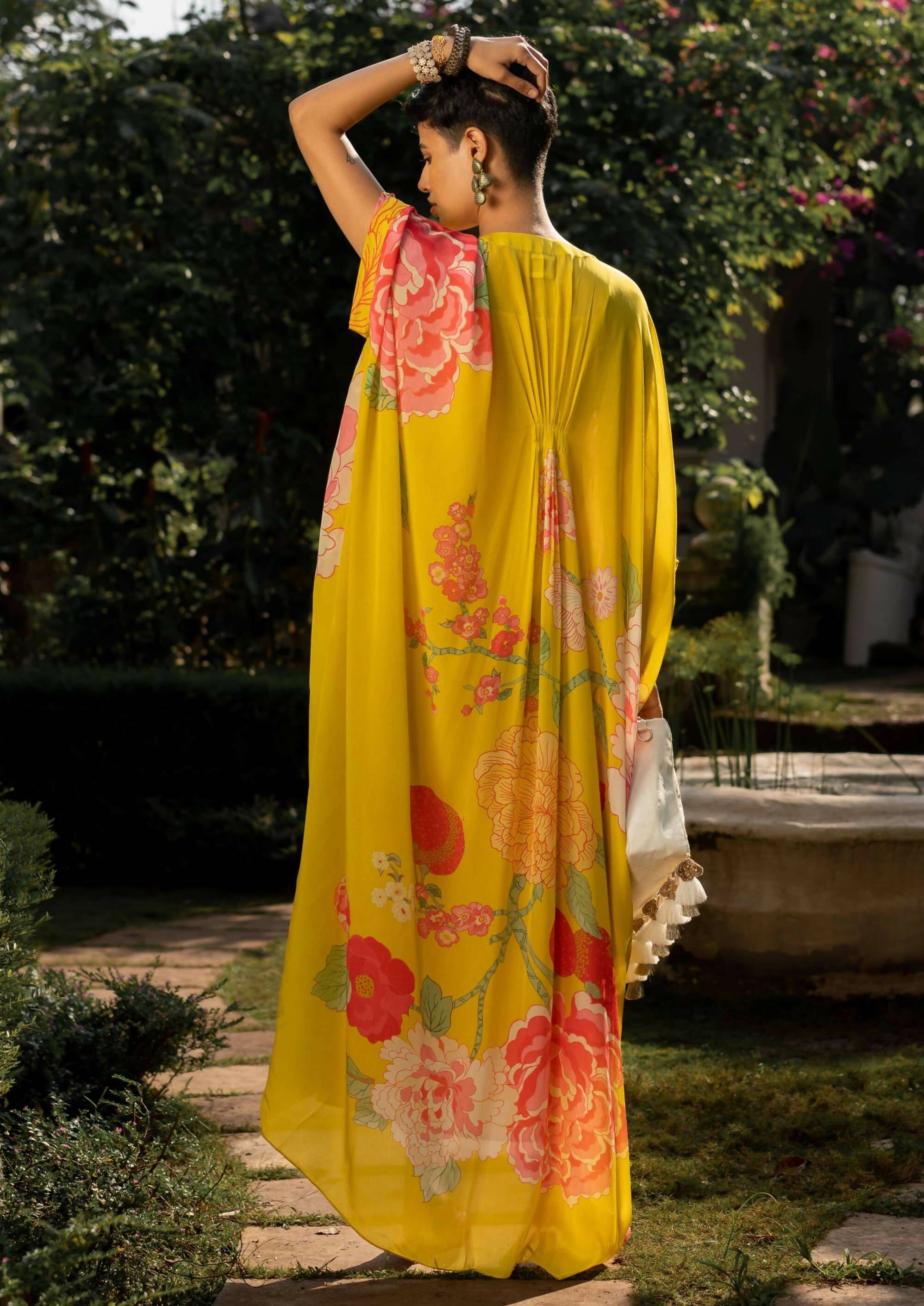 Yellow Floral Kaftan Set
