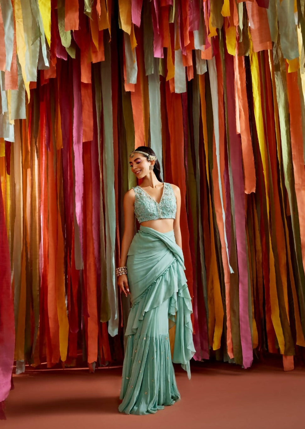 Mint Green Ruffle Sari