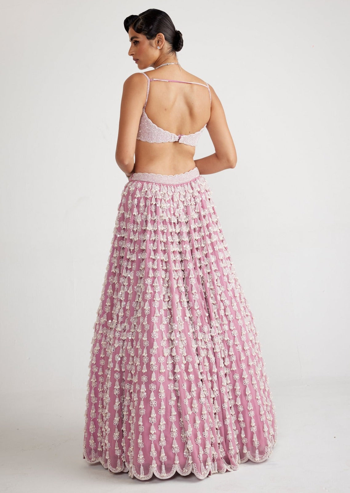 Onion Pink Chandelier Pearl Drop Lehenga Set