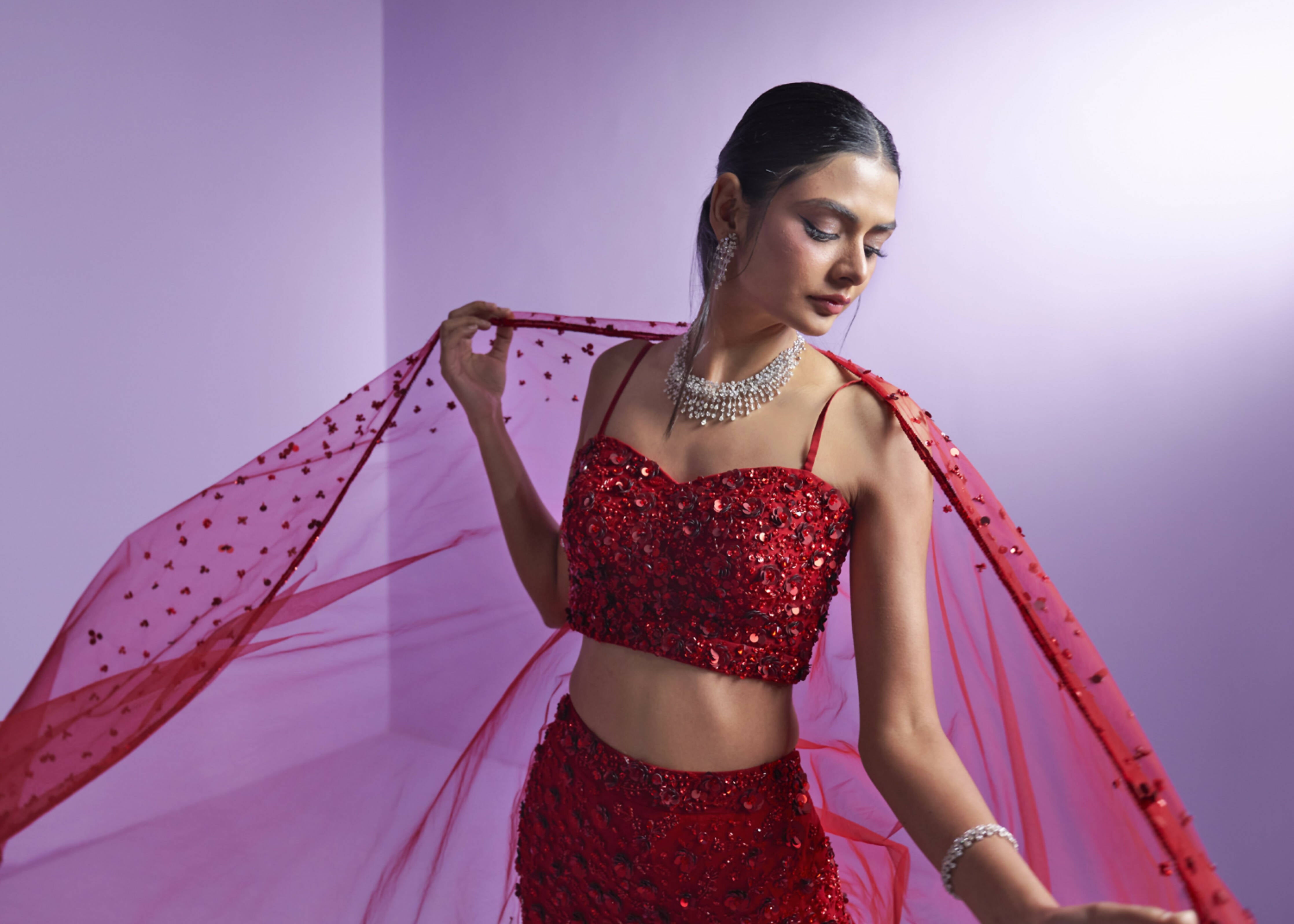 Vivid Crimson Lehenga Set