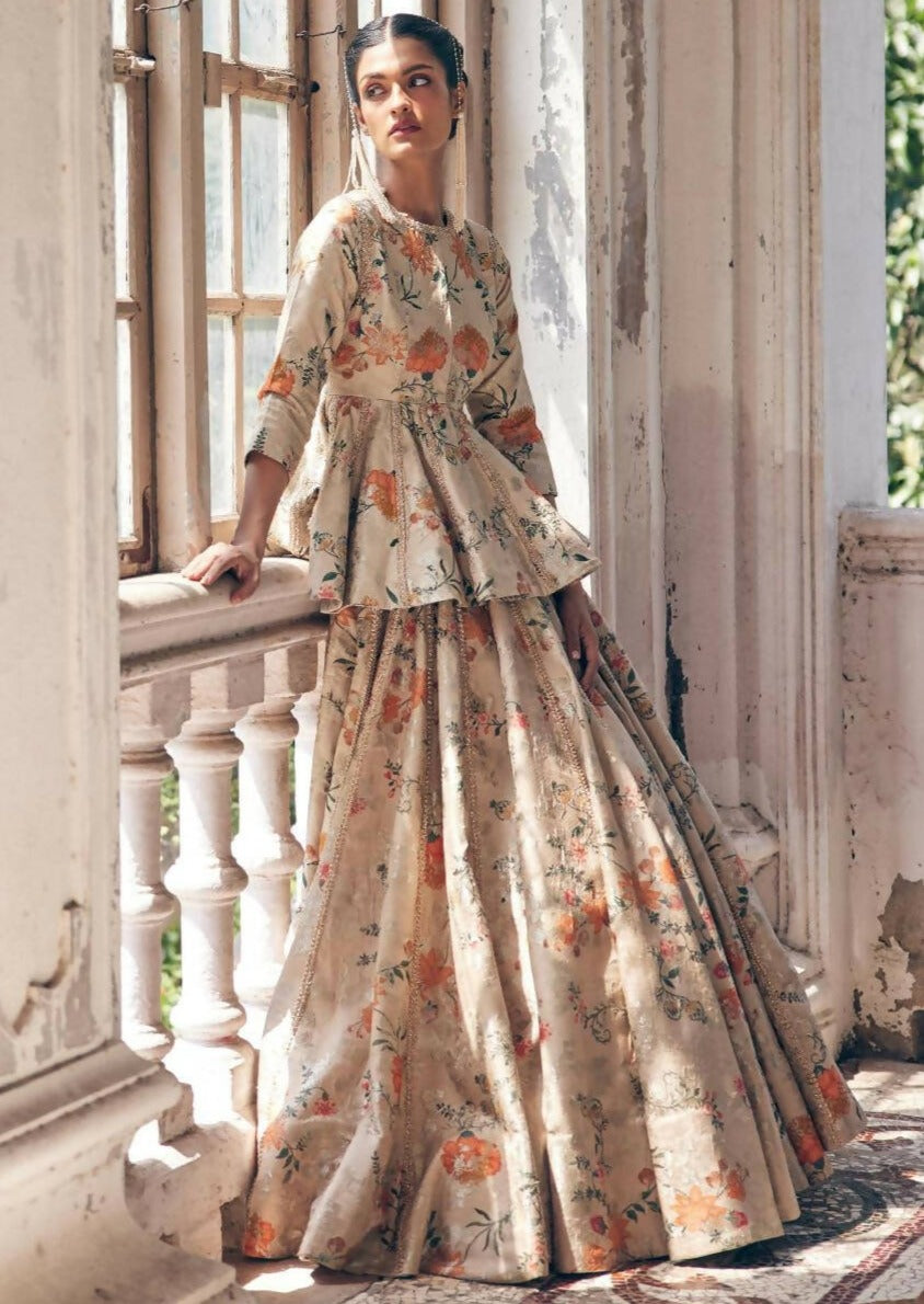 Beige Peplum Lehenga Set