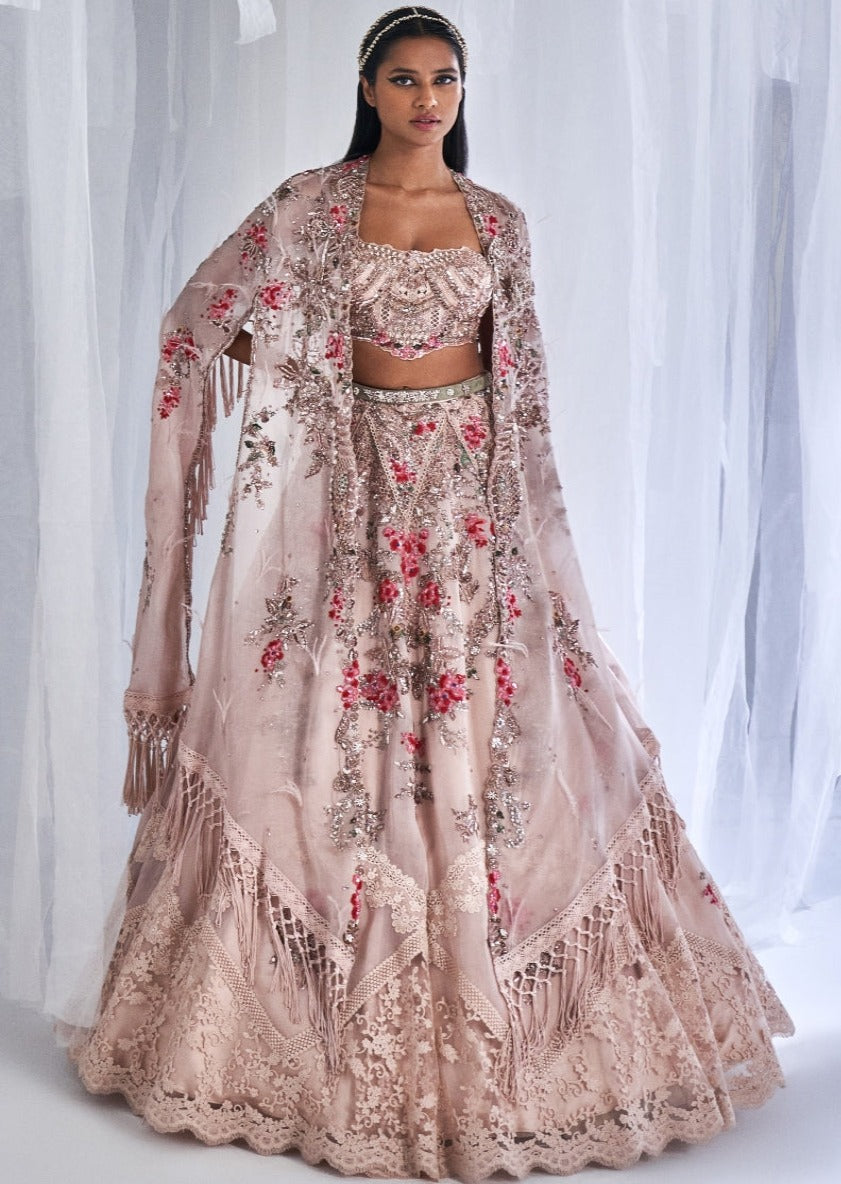 Cedar Wood Organza Lehenga Set