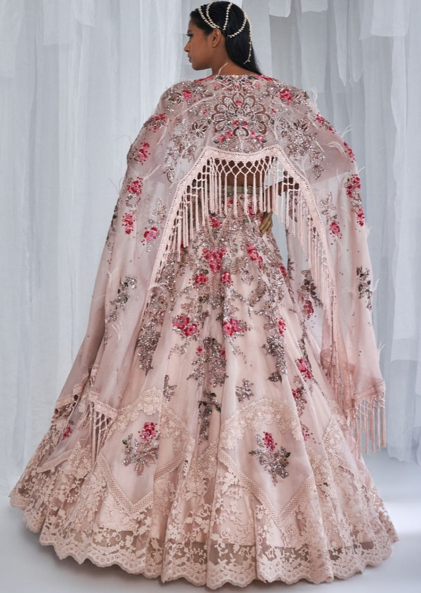 Cedar Wood Organza Lehenga Set